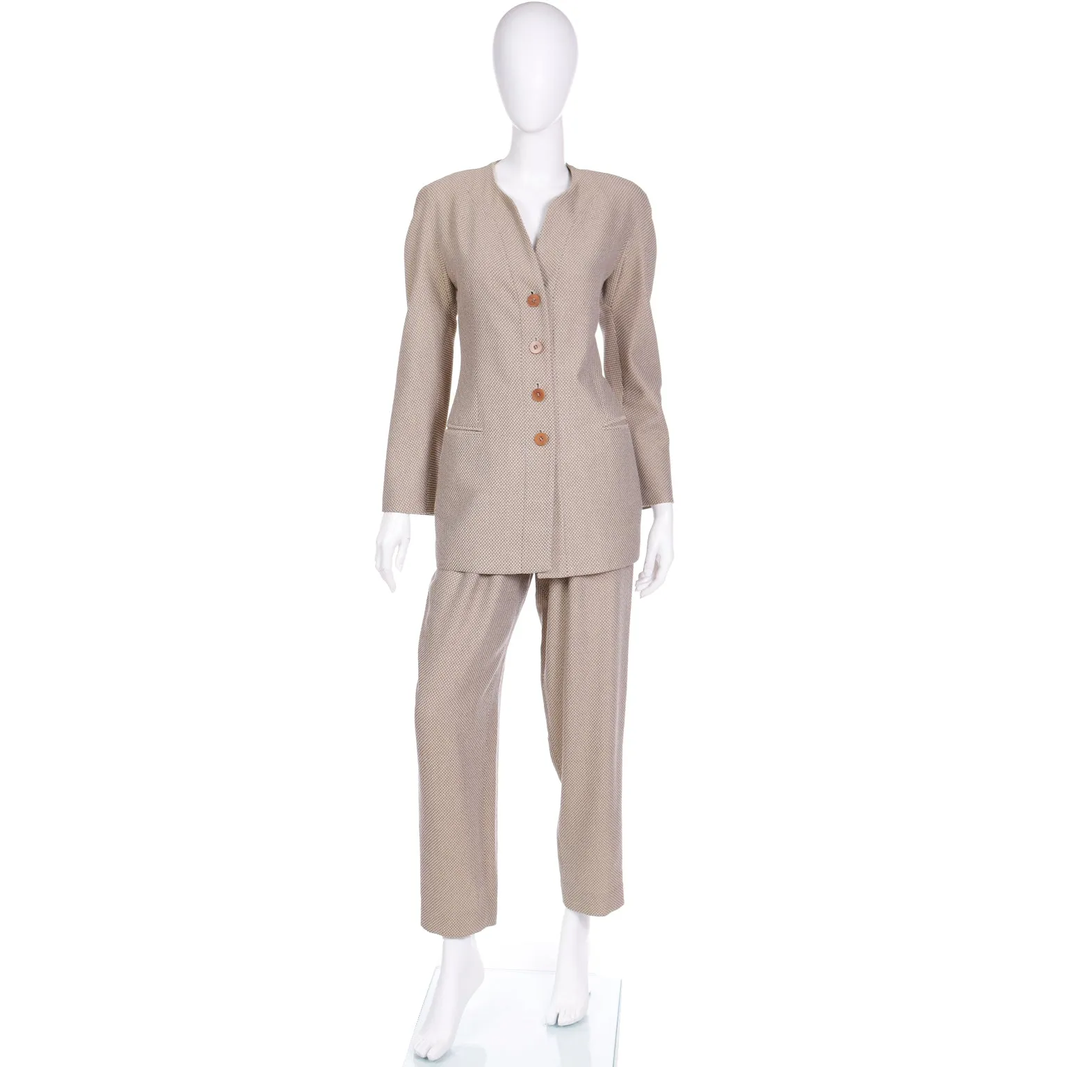 1980s Giorgio Armani Brown & Grey Check Jacket & Trouser Suit