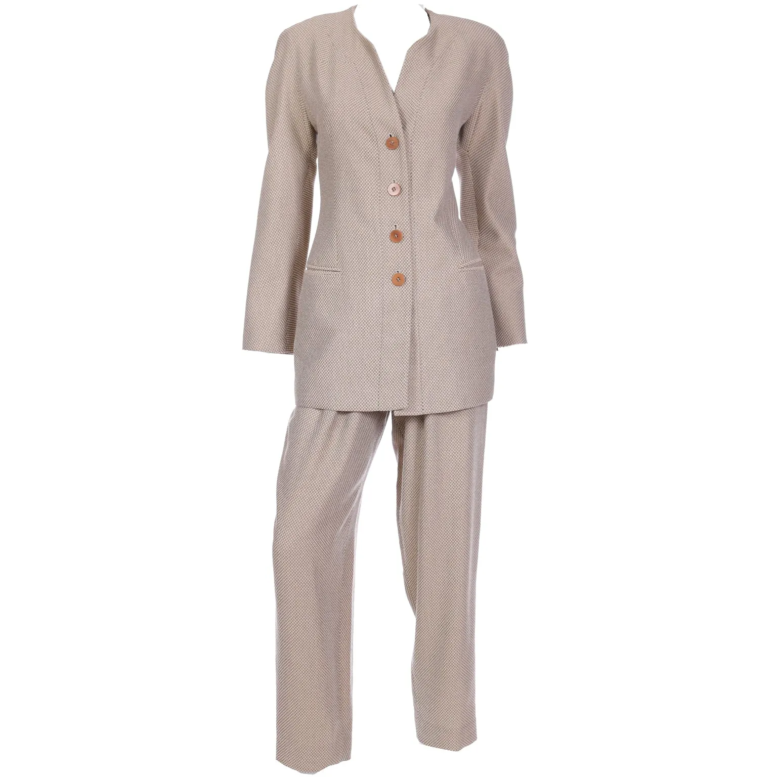 1980s Giorgio Armani Brown & Grey Check Jacket & Trouser Suit