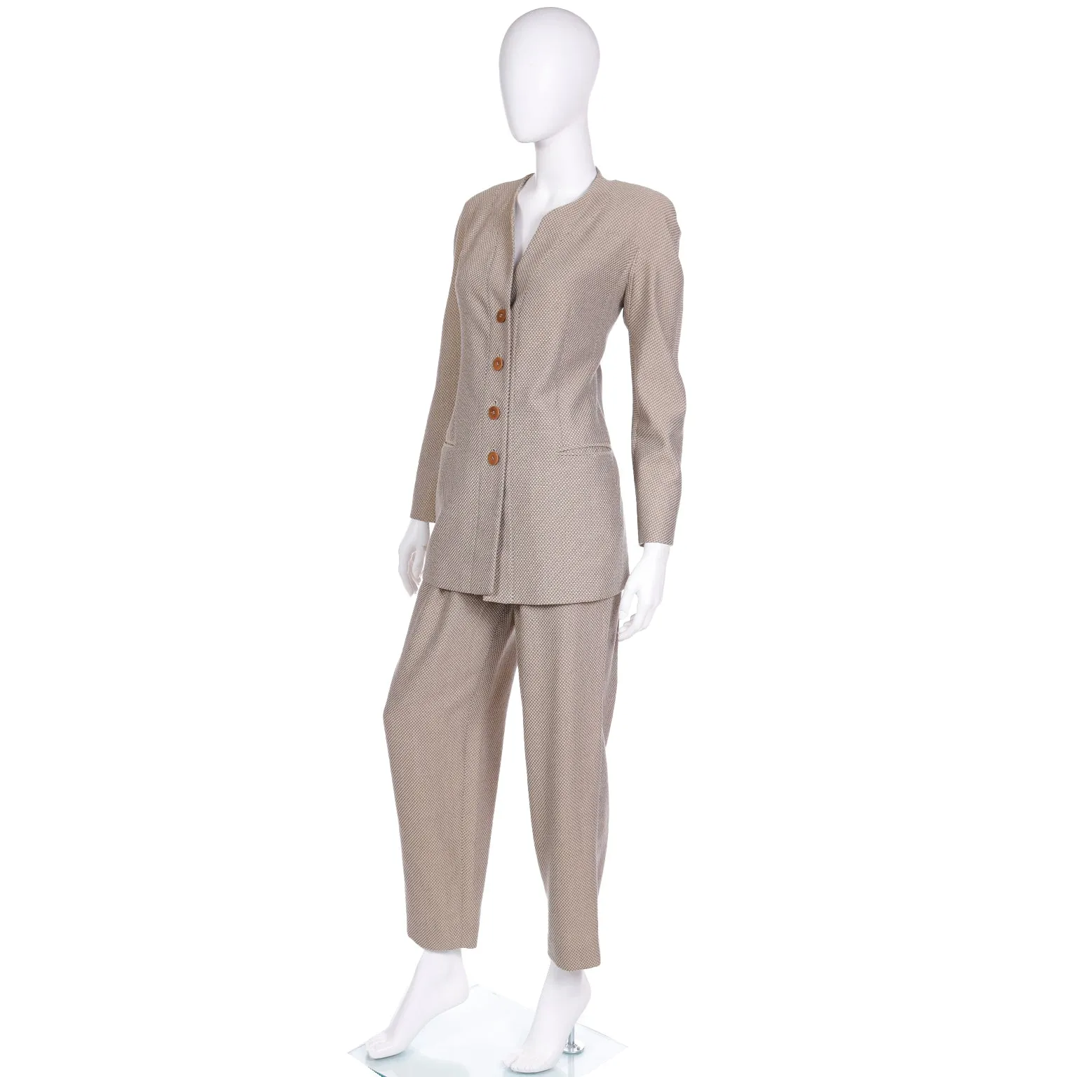 1980s Giorgio Armani Brown & Grey Check Jacket & Trouser Suit