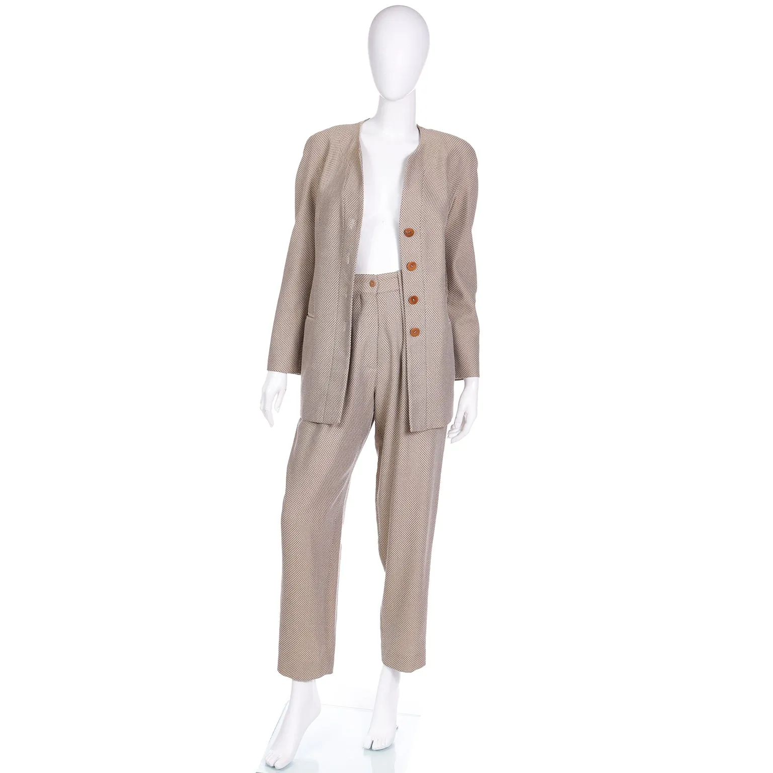 1980s Giorgio Armani Brown & Grey Check Jacket & Trouser Suit