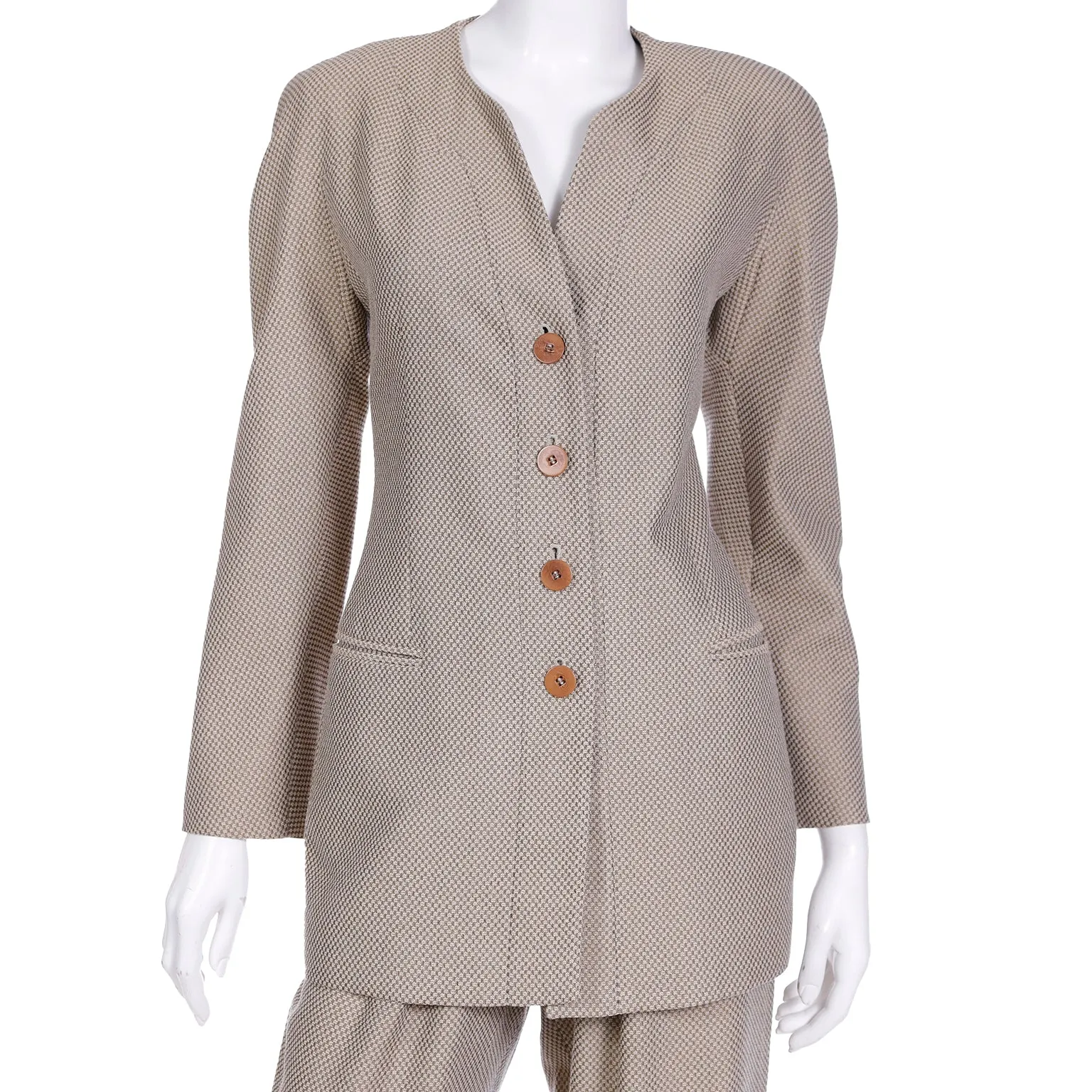 1980s Giorgio Armani Brown & Grey Check Jacket & Trouser Suit