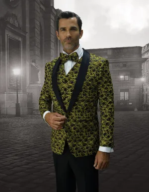 3 Pc Flat Front Pants With Matching Bow Tie | BELAGIO12-Gold
