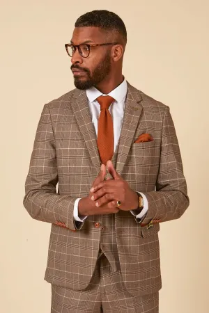 3-Piece Suit - Beige Men's Checkered Suit - Marc Darcy Ray Tan Suit