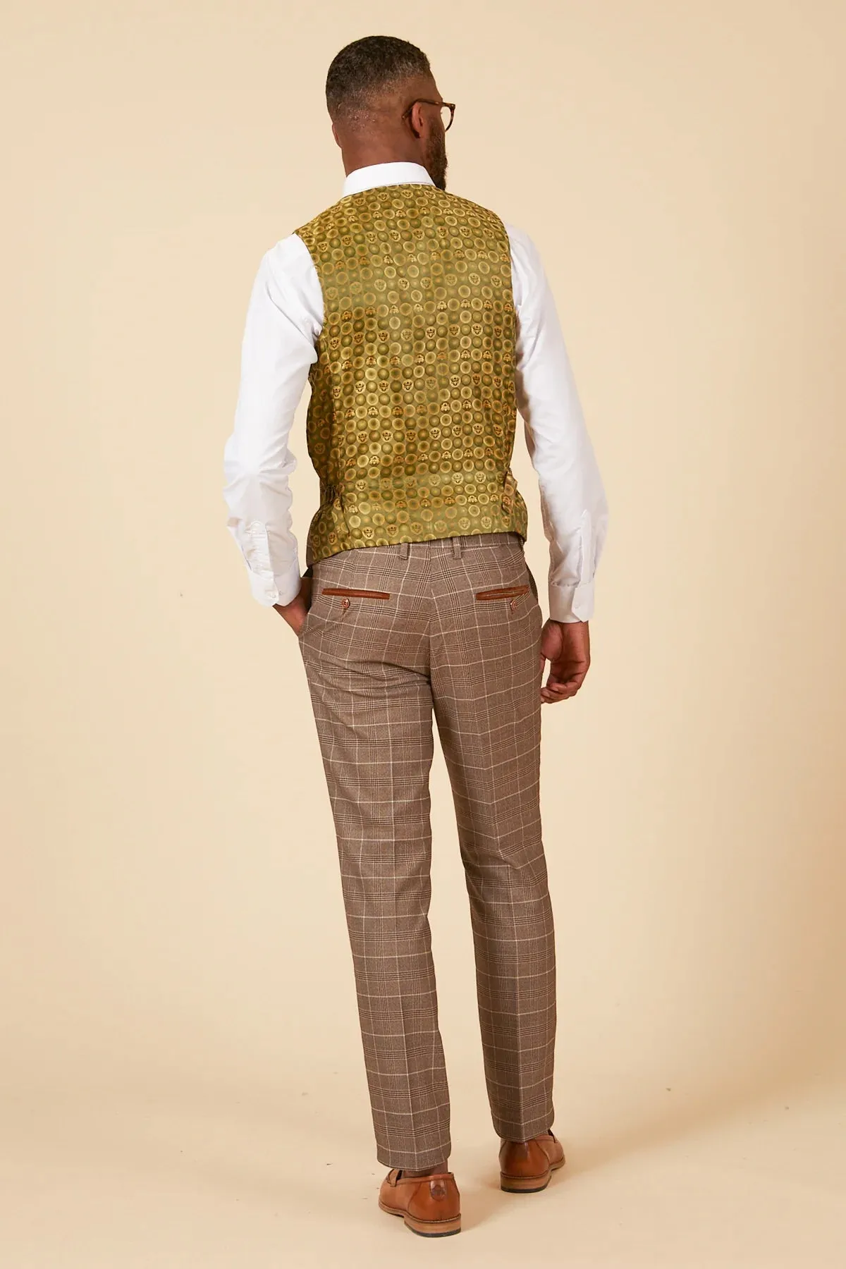 3-Piece Suit - Beige Men's Checkered Suit - Marc Darcy Ray Tan Suit
