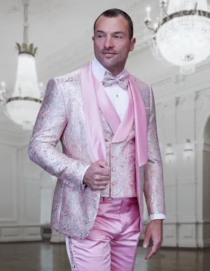 3pc Blush Shawl Lapel Tuxedo With Side Seam On Pants Including Matching Bow Tie| DELANO-2| Blush