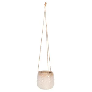 7" x 7" x 6.5" Ivory/Beige Ceramic Chevron Hanging Planter