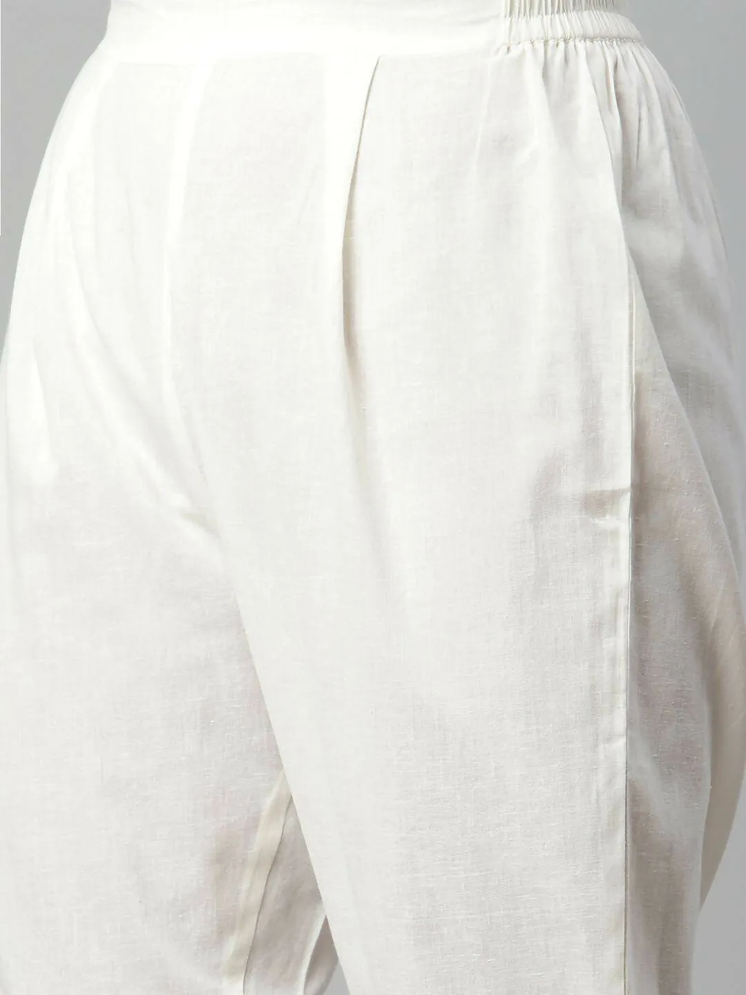 Ahalyaa Womens Off White Pure Cotton Printed Kurta Pant Set