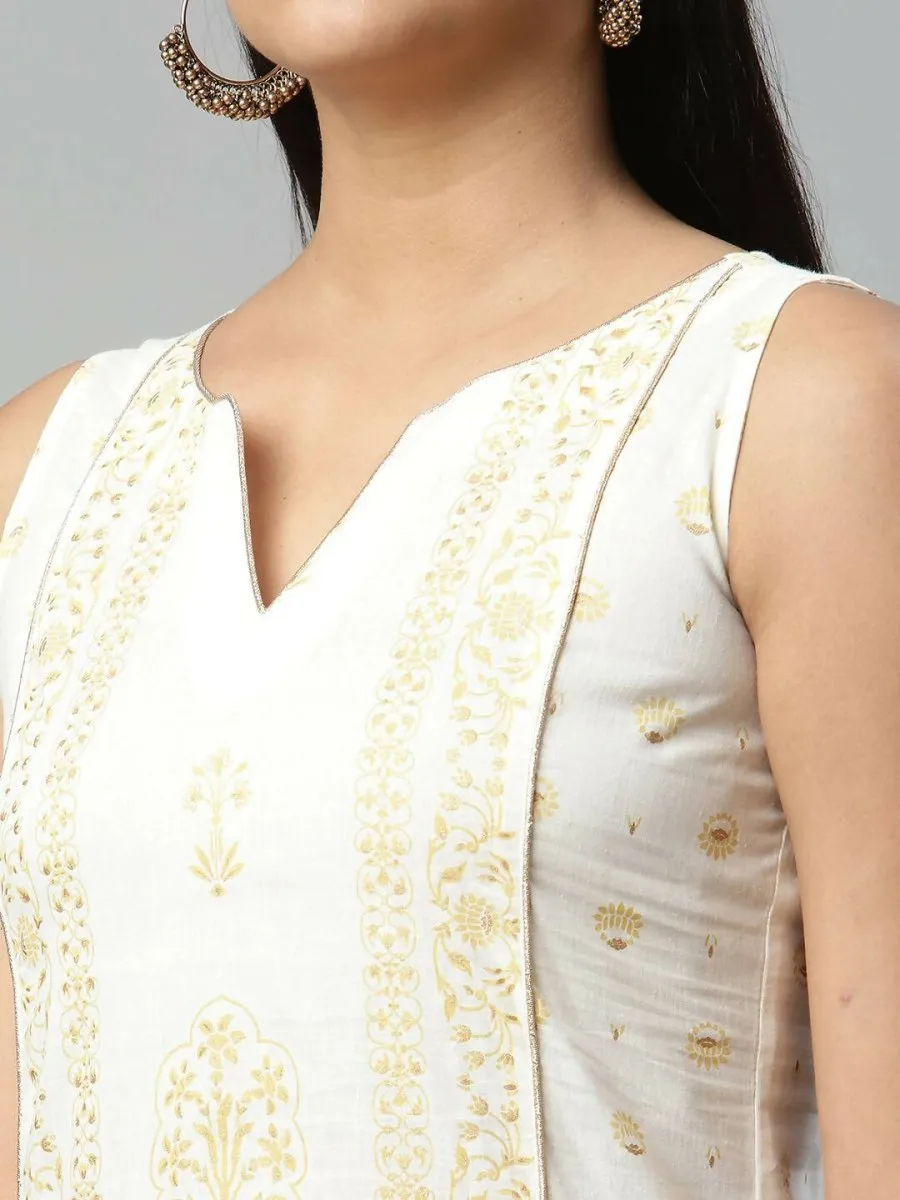Ahalyaa Womens Off White Pure Cotton Printed Kurta Pant Set