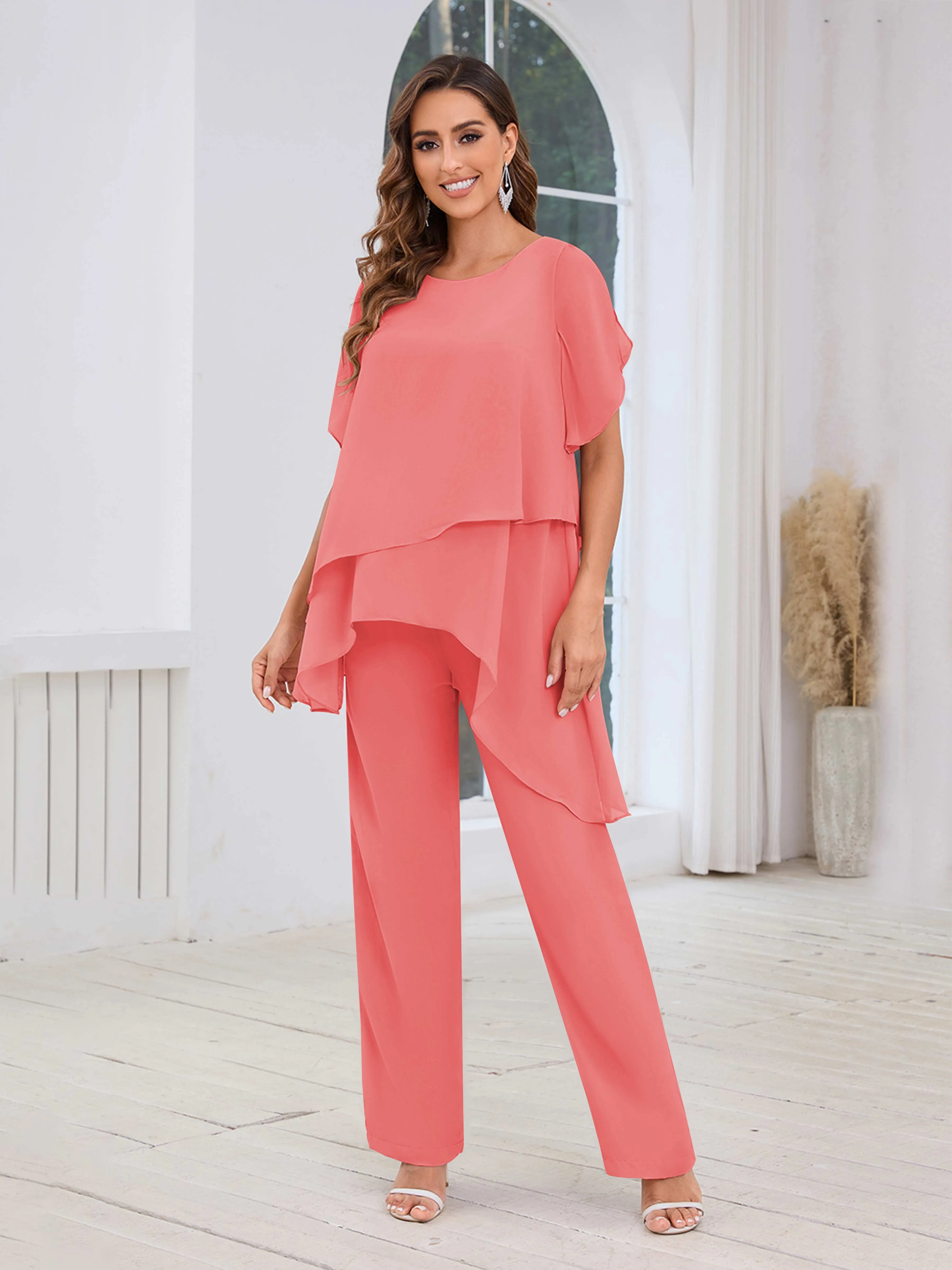 Alondra Chic Scoop Asymmetrical Chiffon Mother Of The Bride Jumpsuit/Pantsuit