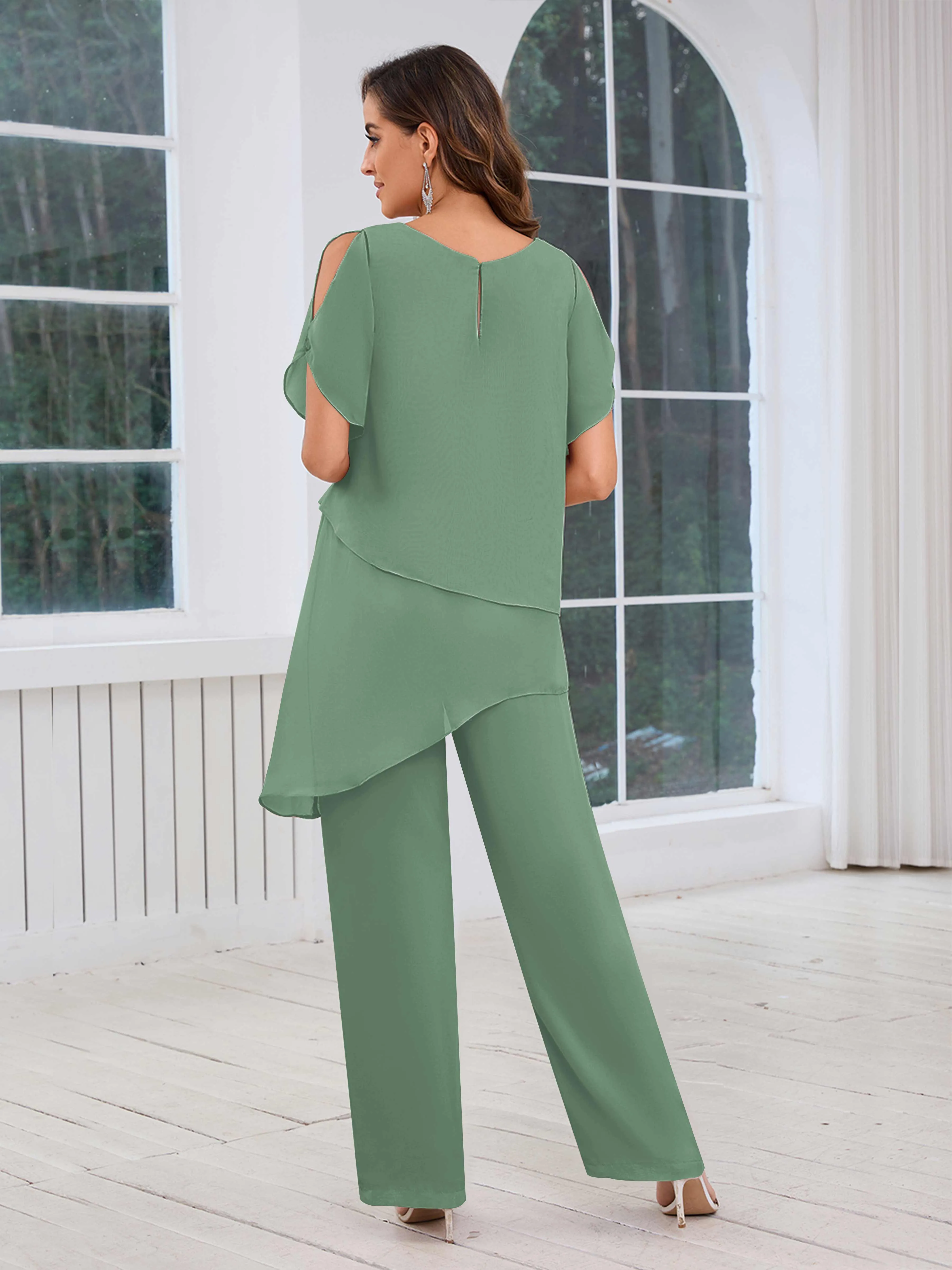 Alondra Chic Scoop Asymmetrical Chiffon Mother Of The Bride Jumpsuit/Pantsuit