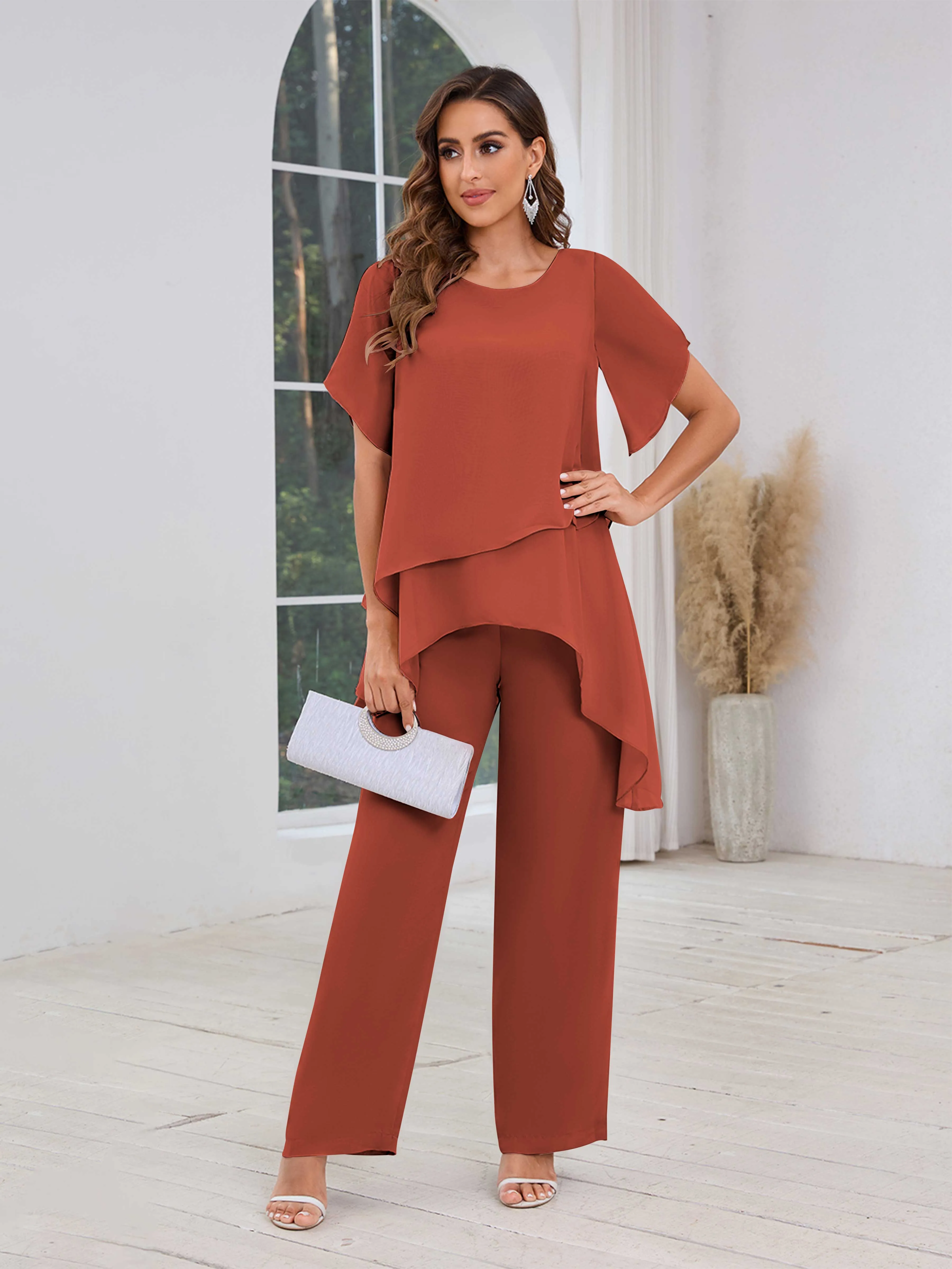 Alondra Chic Scoop Asymmetrical Chiffon Mother Of The Bride Jumpsuit/Pantsuit