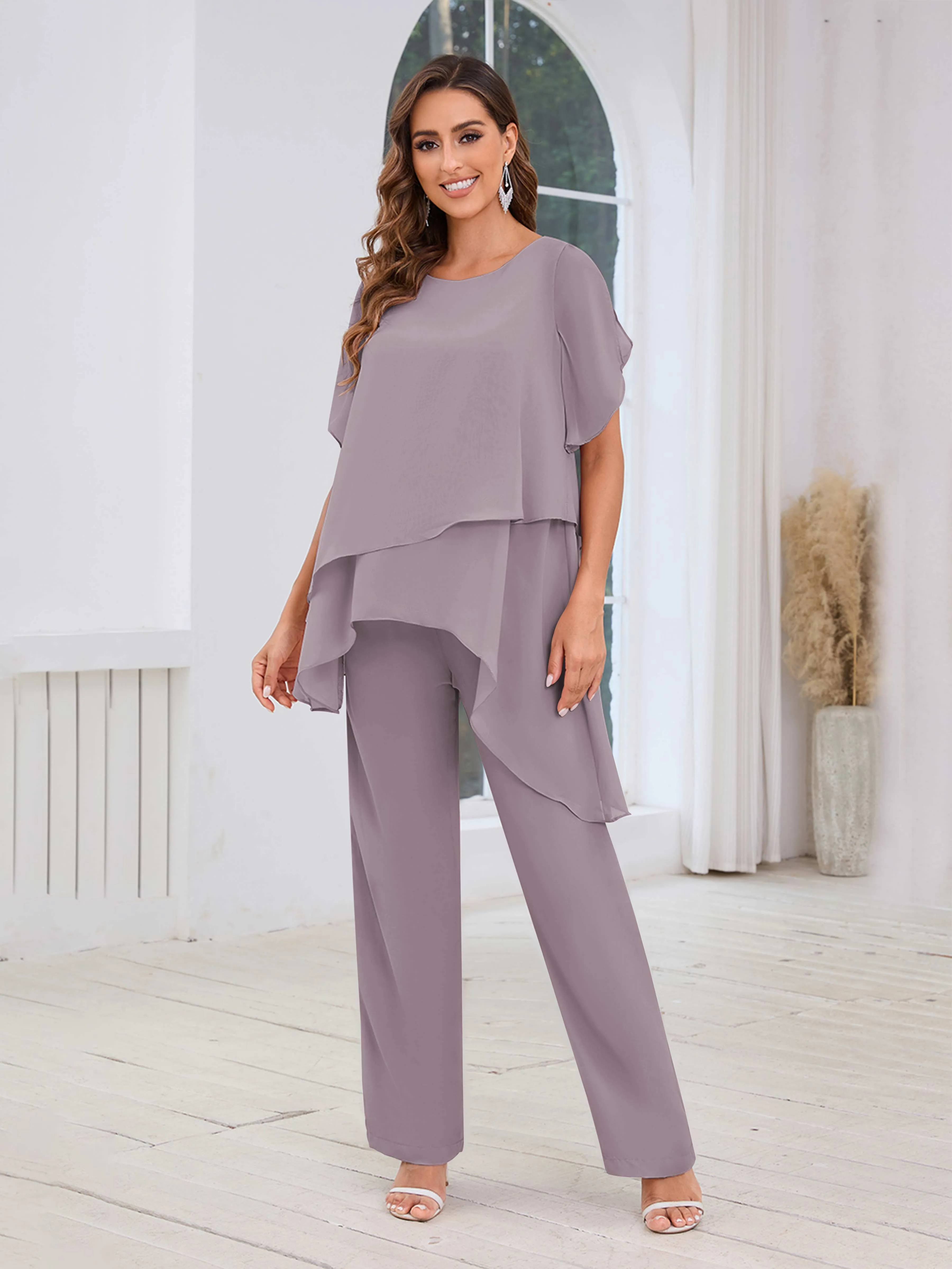 Alondra Chic Scoop Asymmetrical Chiffon Mother Of The Bride Jumpsuit/Pantsuit