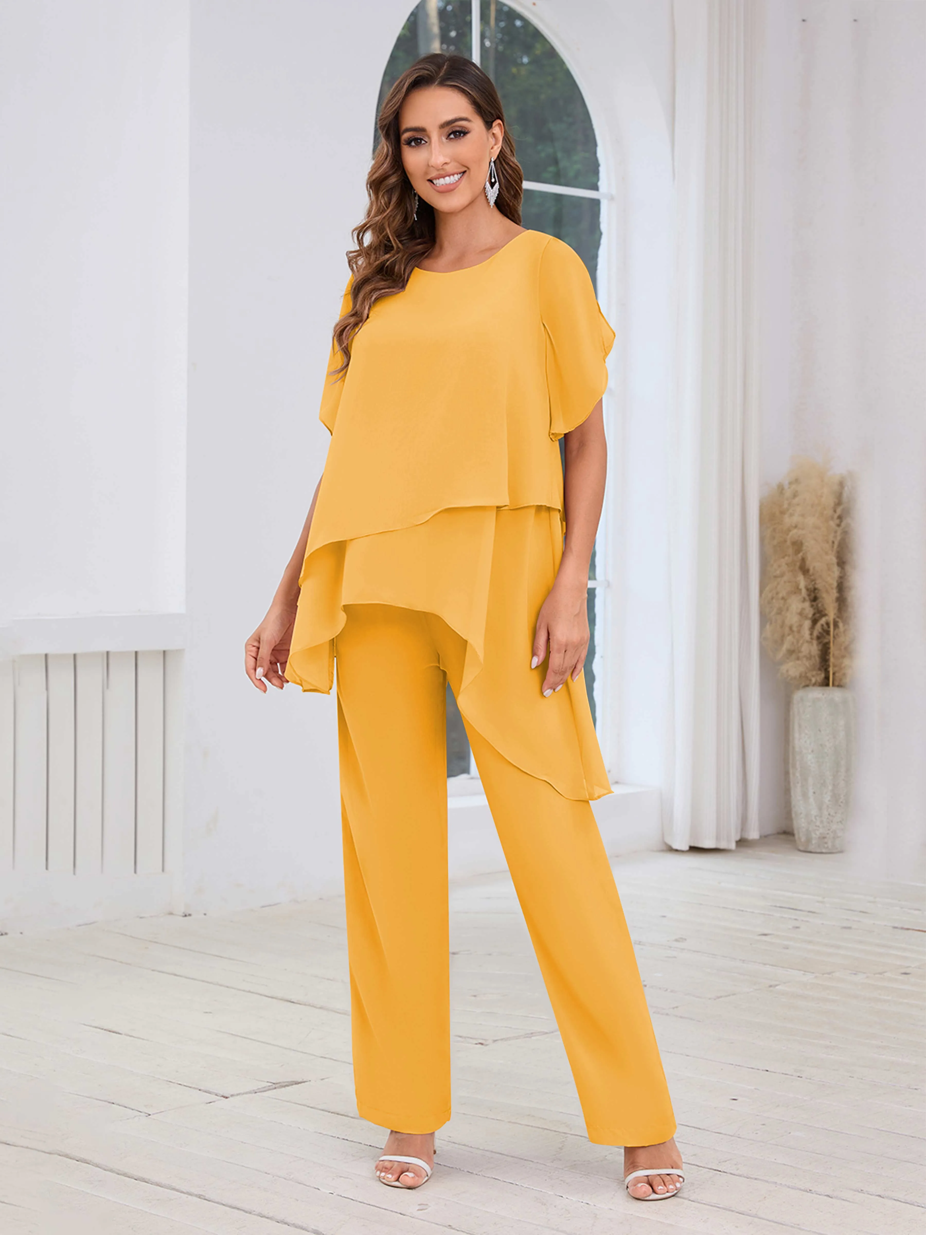 Alondra Chic Scoop Asymmetrical Chiffon Mother Of The Bride Jumpsuit/Pantsuit