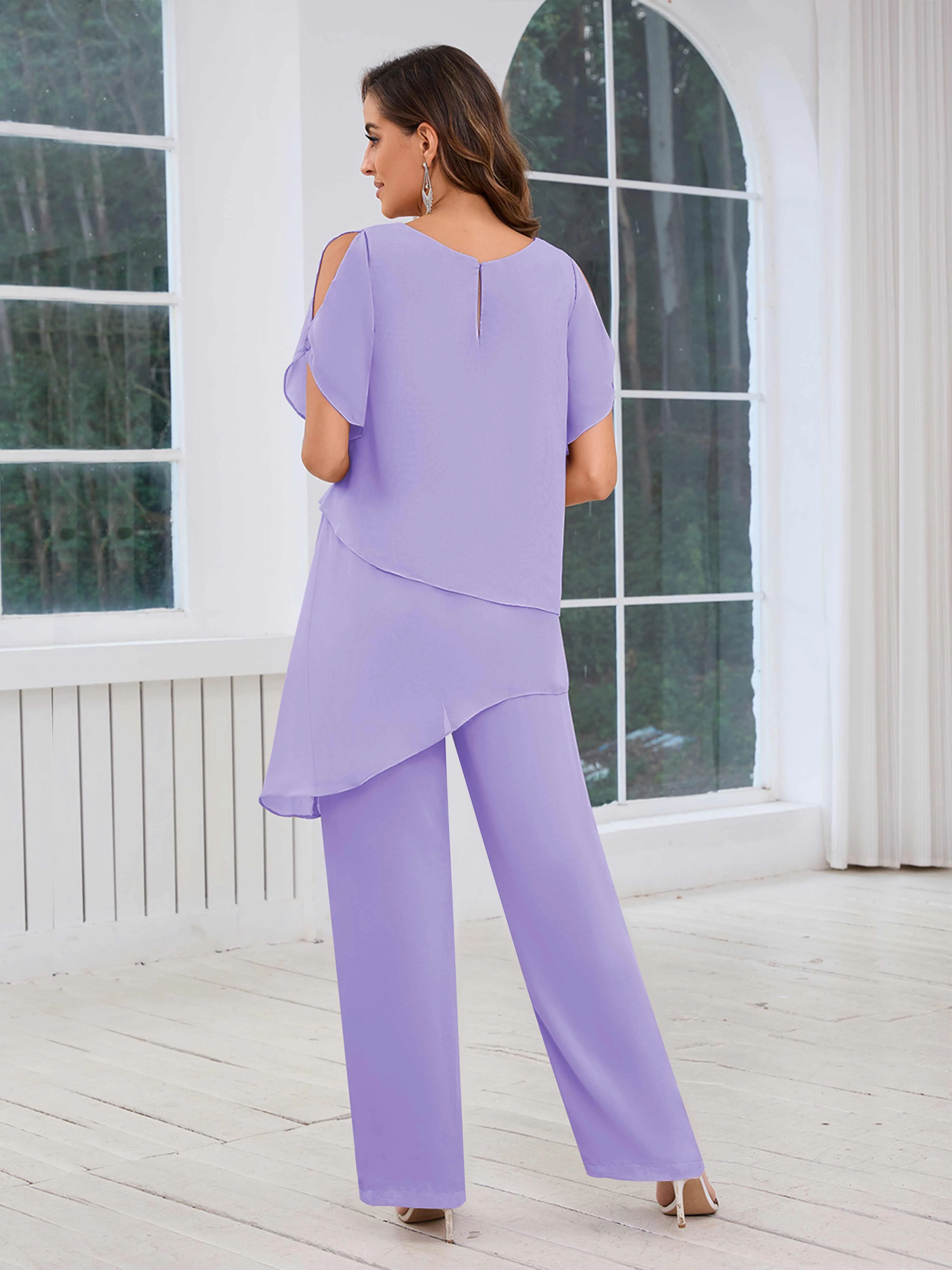 Alondra Chic Scoop Asymmetrical Chiffon Mother Of The Bride Jumpsuit/Pantsuit