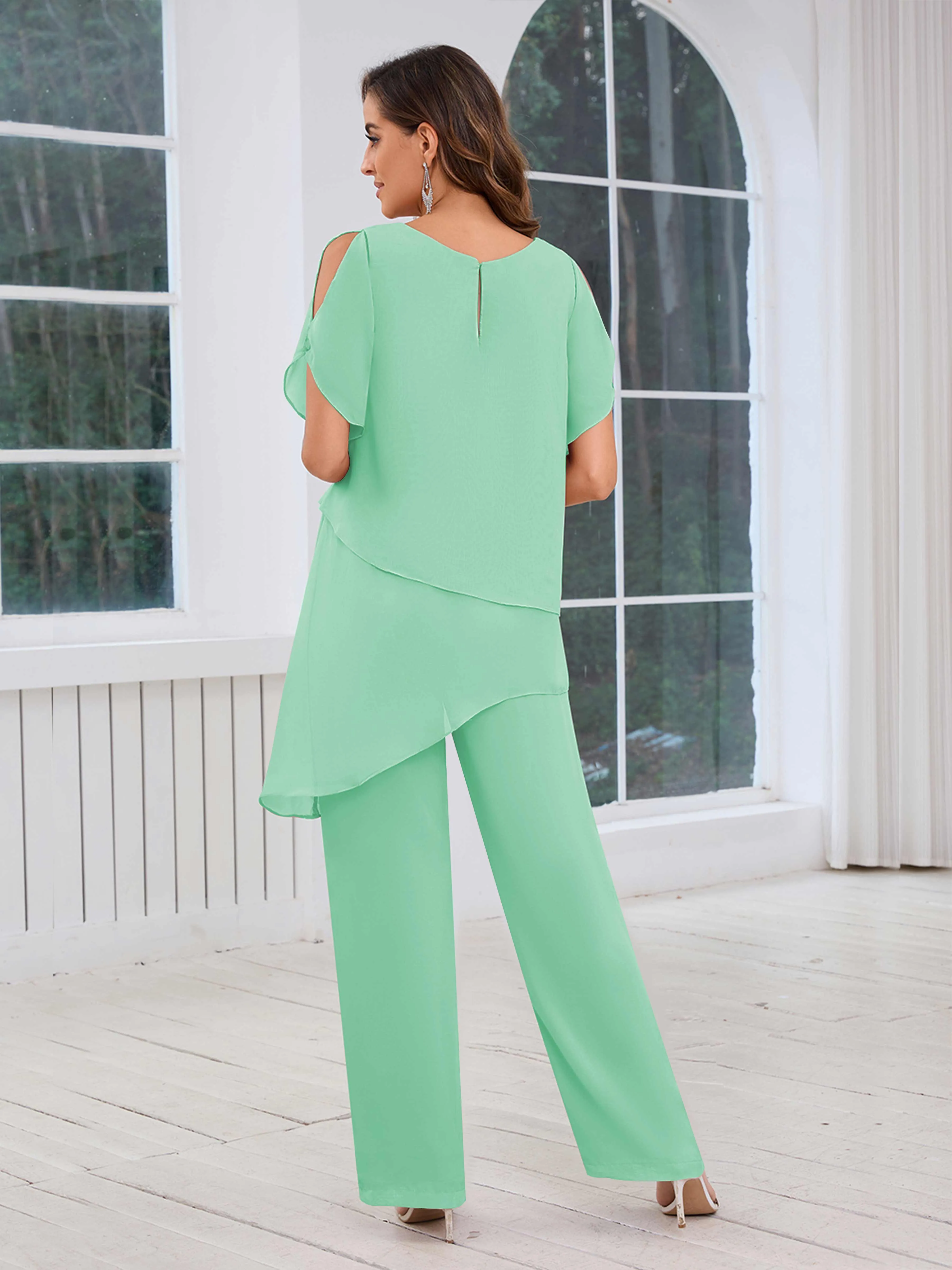 Alondra Chic Scoop Asymmetrical Chiffon Mother Of The Bride Jumpsuit/Pantsuit