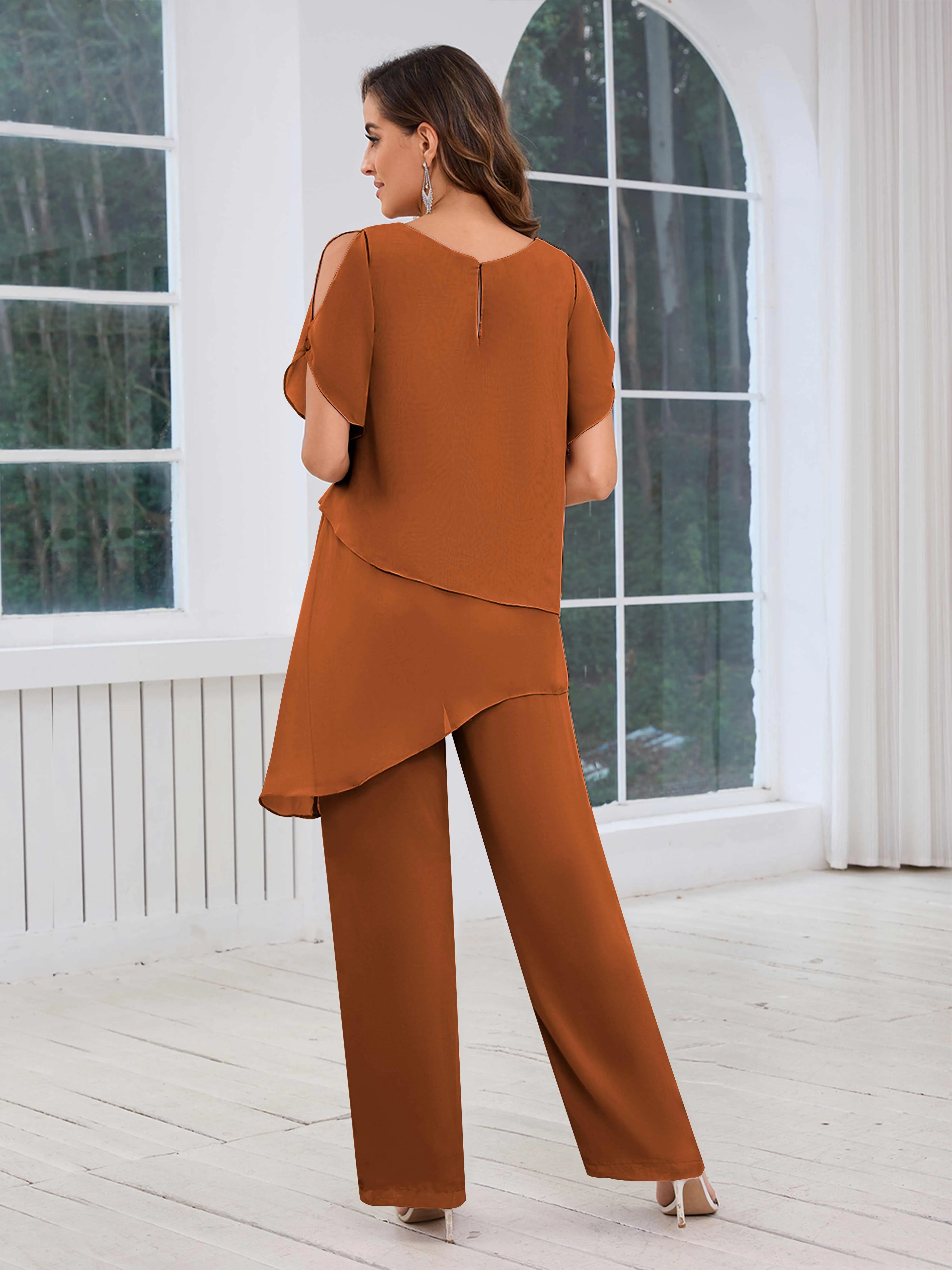 Alondra Chic Scoop Asymmetrical Chiffon Mother Of The Bride Jumpsuit/Pantsuit