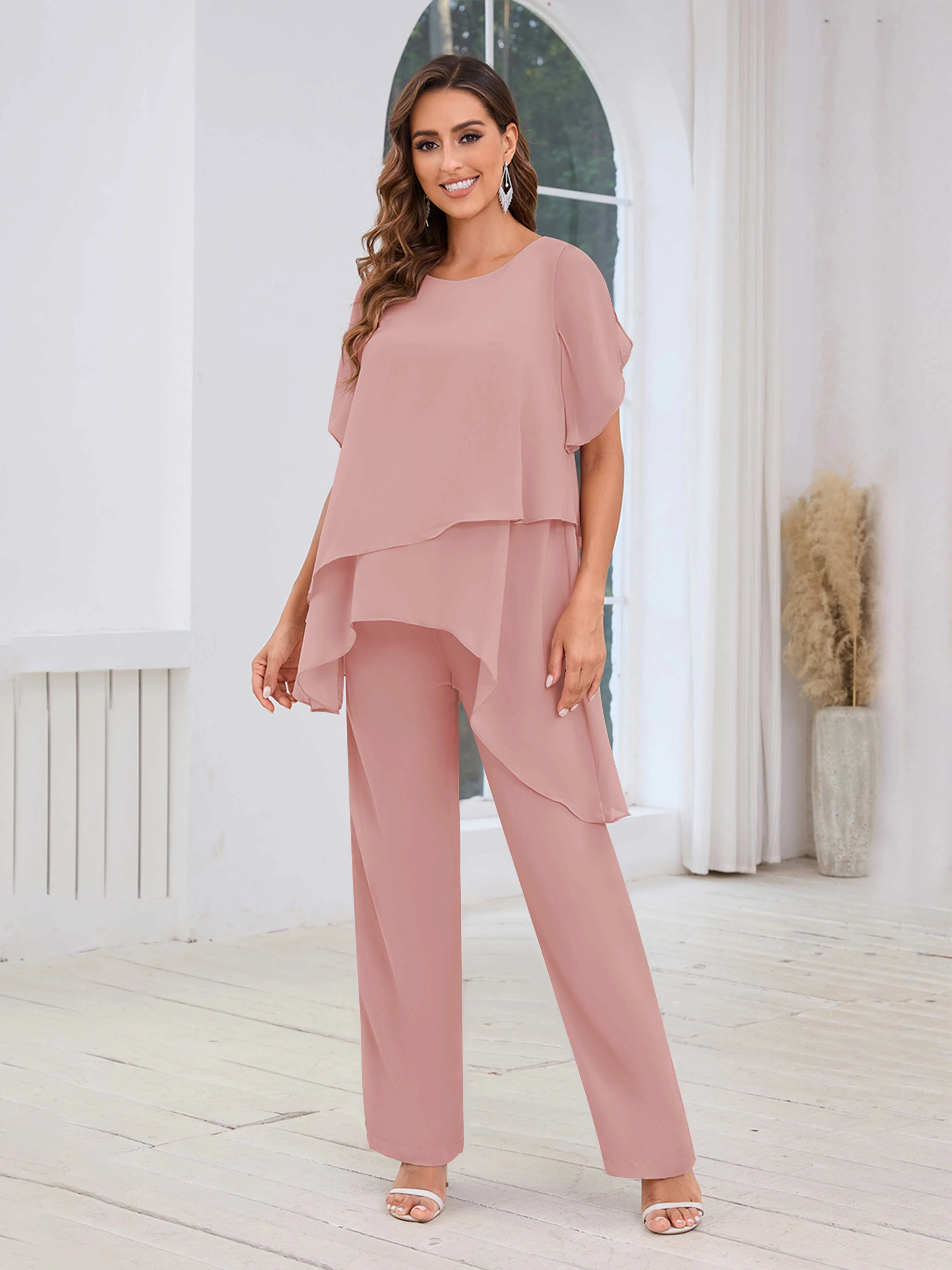 Alondra Chic Scoop Asymmetrical Chiffon Mother Of The Bride Jumpsuit/Pantsuit