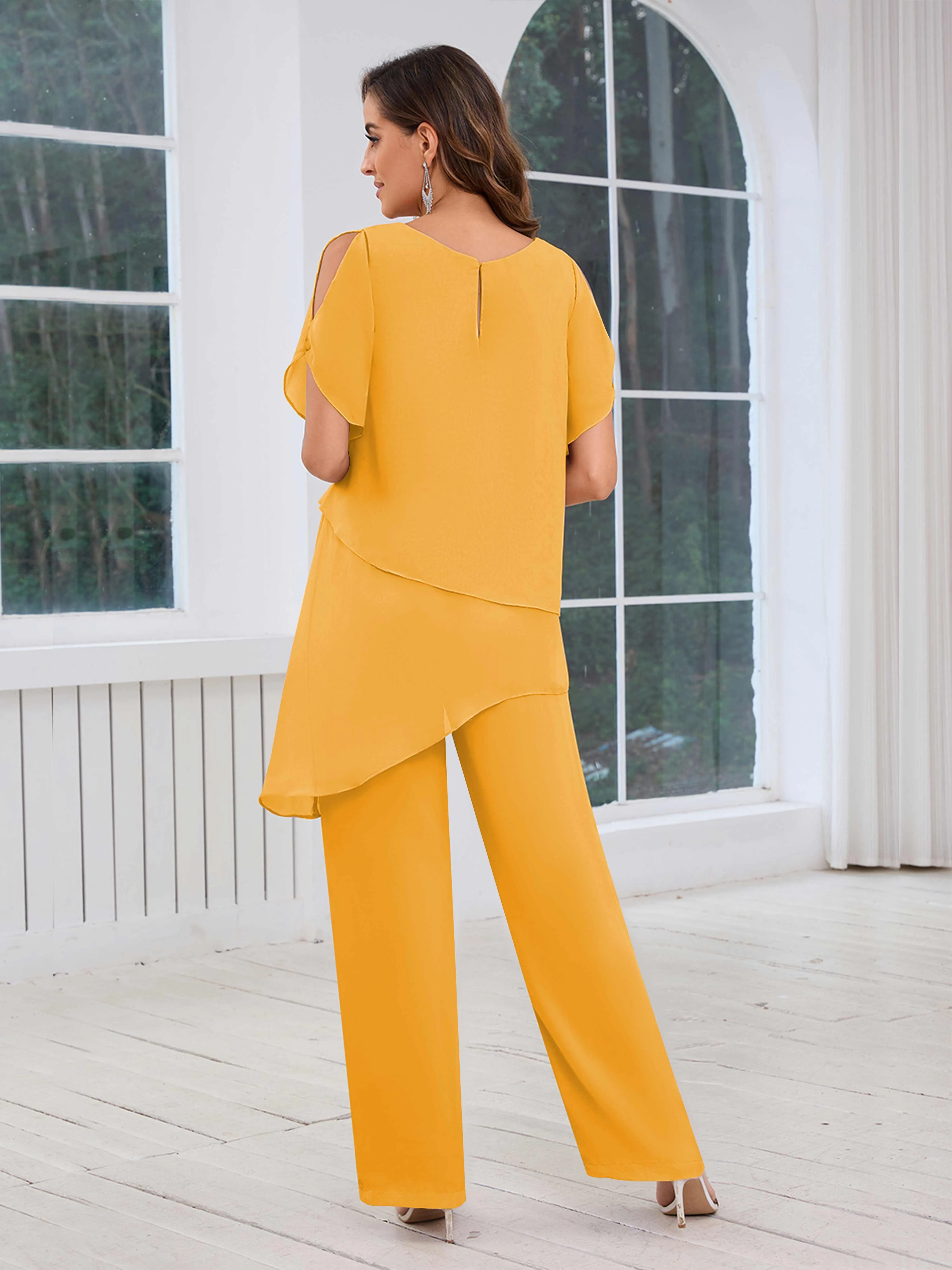 Alondra Chic Scoop Asymmetrical Chiffon Mother Of The Bride Jumpsuit/Pantsuit