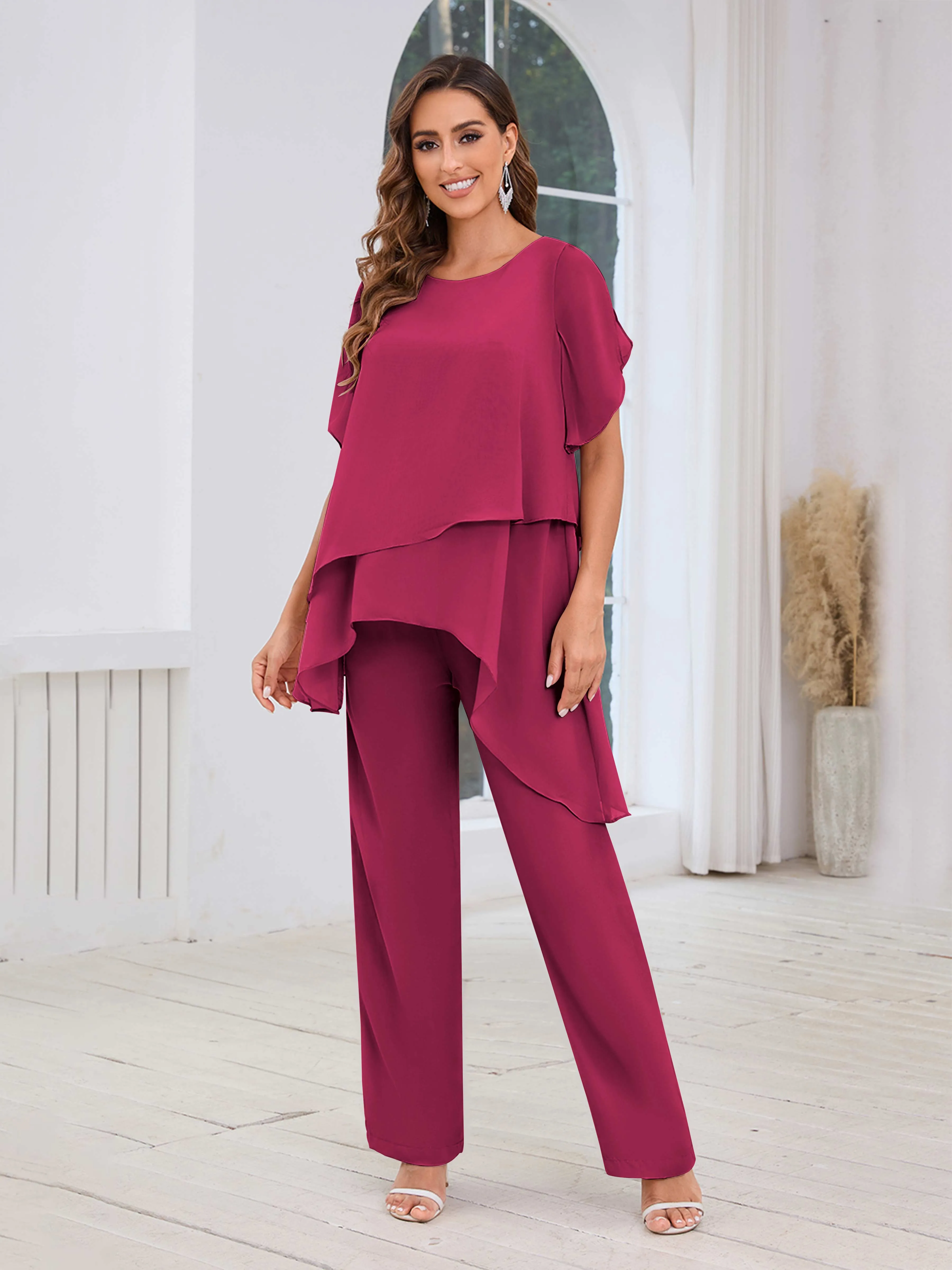 Alondra Chic Scoop Asymmetrical Chiffon Mother Of The Bride Jumpsuit/Pantsuit