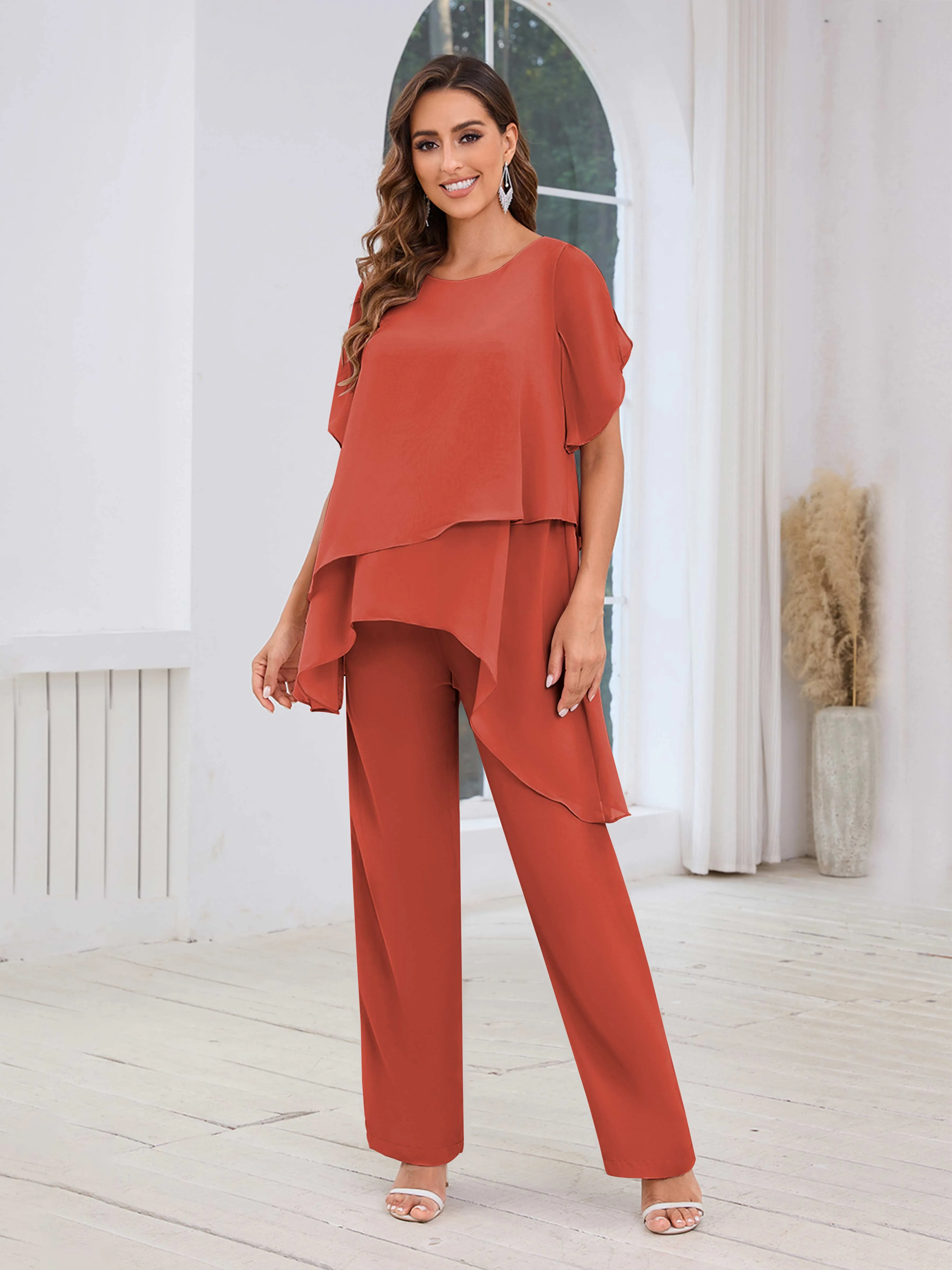 Alondra Chic Scoop Asymmetrical Chiffon Mother Of The Bride Jumpsuit/Pantsuit