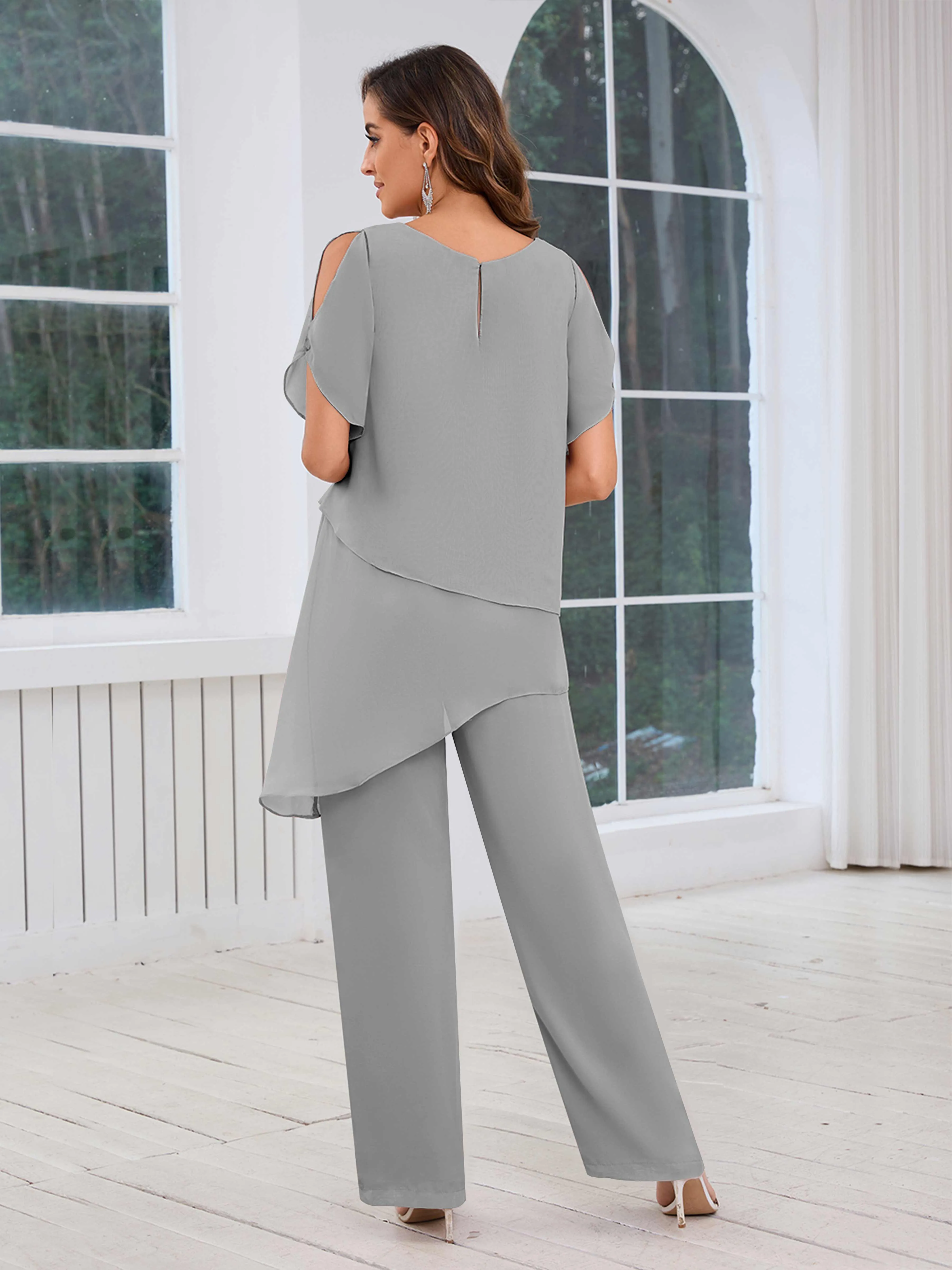 Alondra Chic Scoop Asymmetrical Chiffon Mother Of The Bride Jumpsuit/Pantsuit
