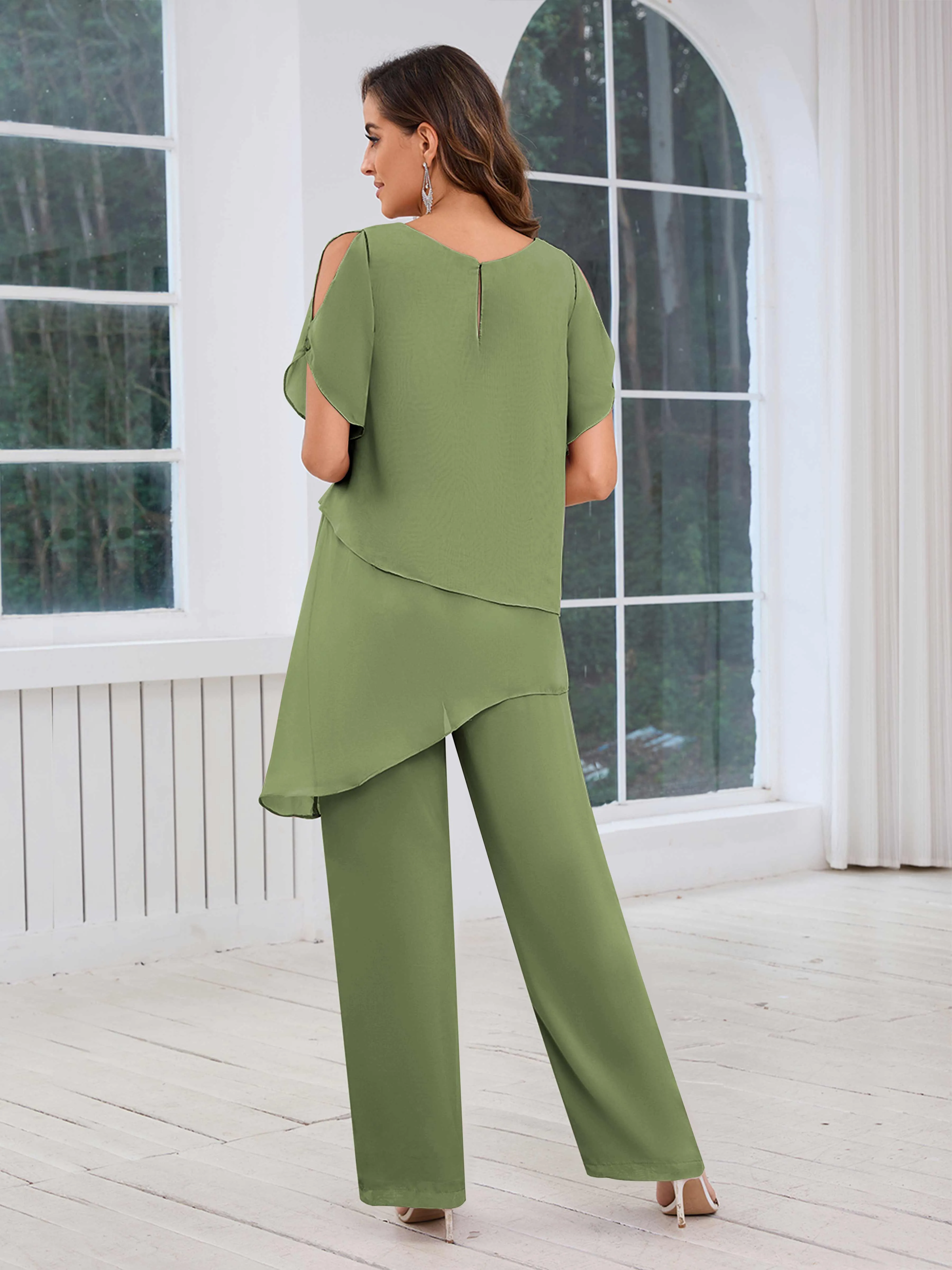 Alondra Chic Scoop Asymmetrical Chiffon Mother Of The Bride Jumpsuit/Pantsuit