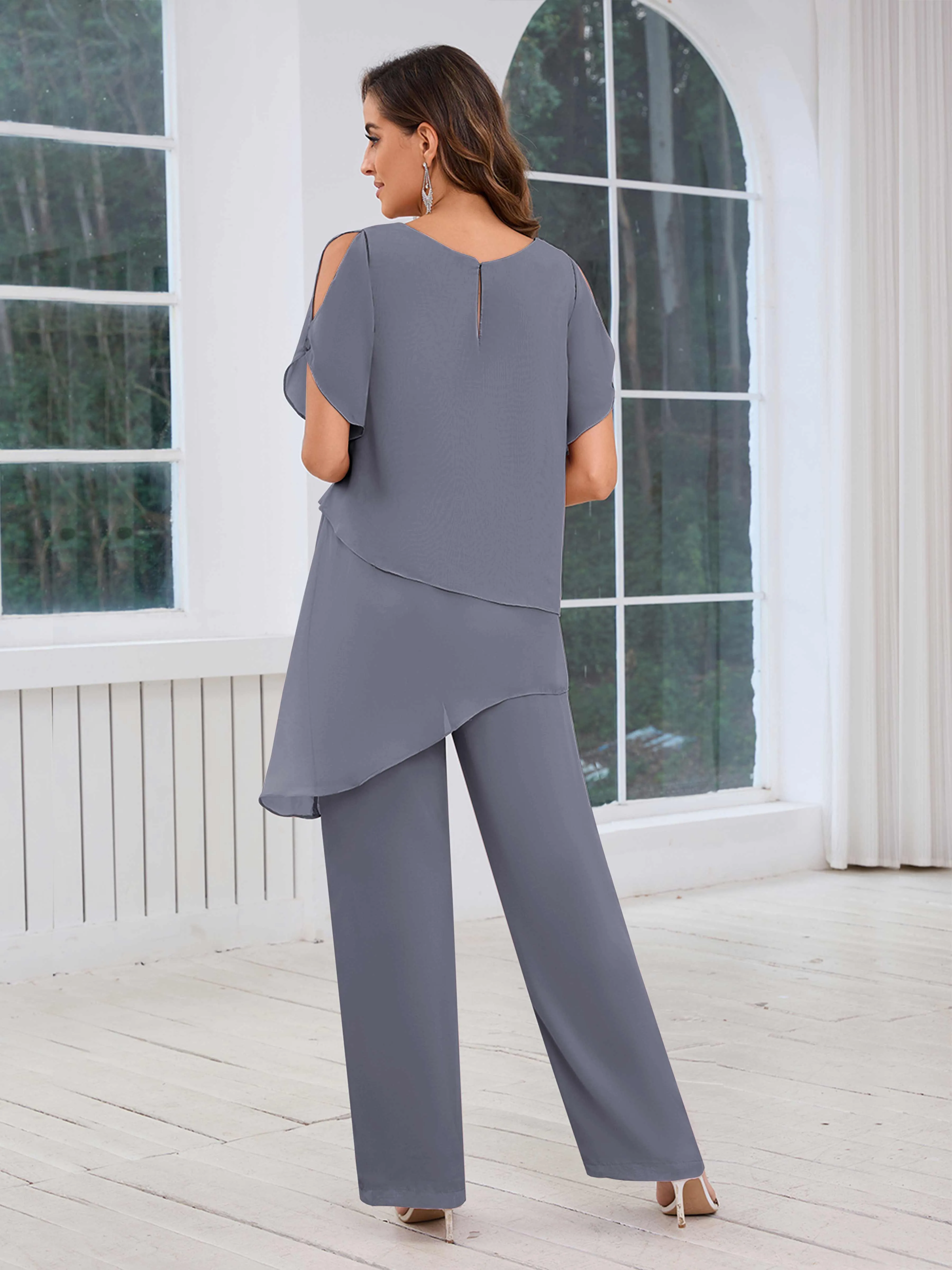 Alondra Chic Scoop Asymmetrical Chiffon Mother Of The Bride Jumpsuit/Pantsuit