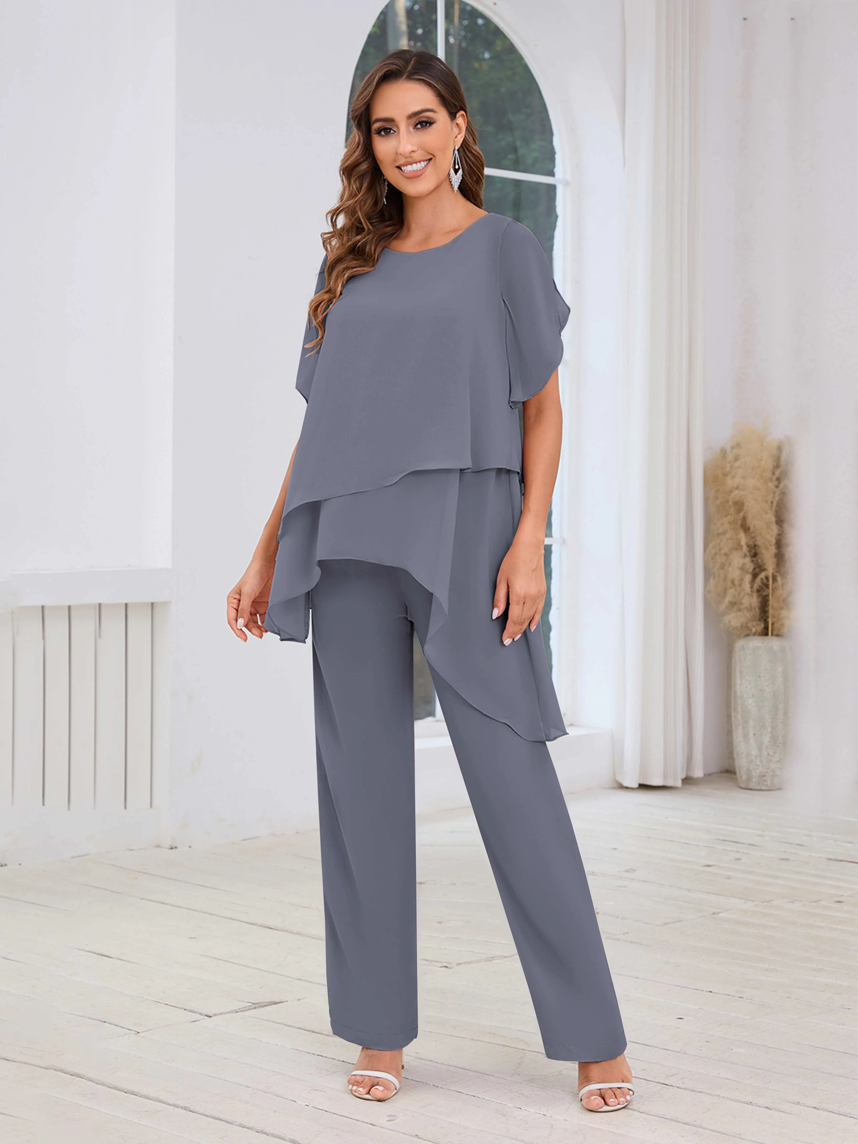 Alondra Chic Scoop Asymmetrical Chiffon Mother Of The Bride Jumpsuit/Pantsuit