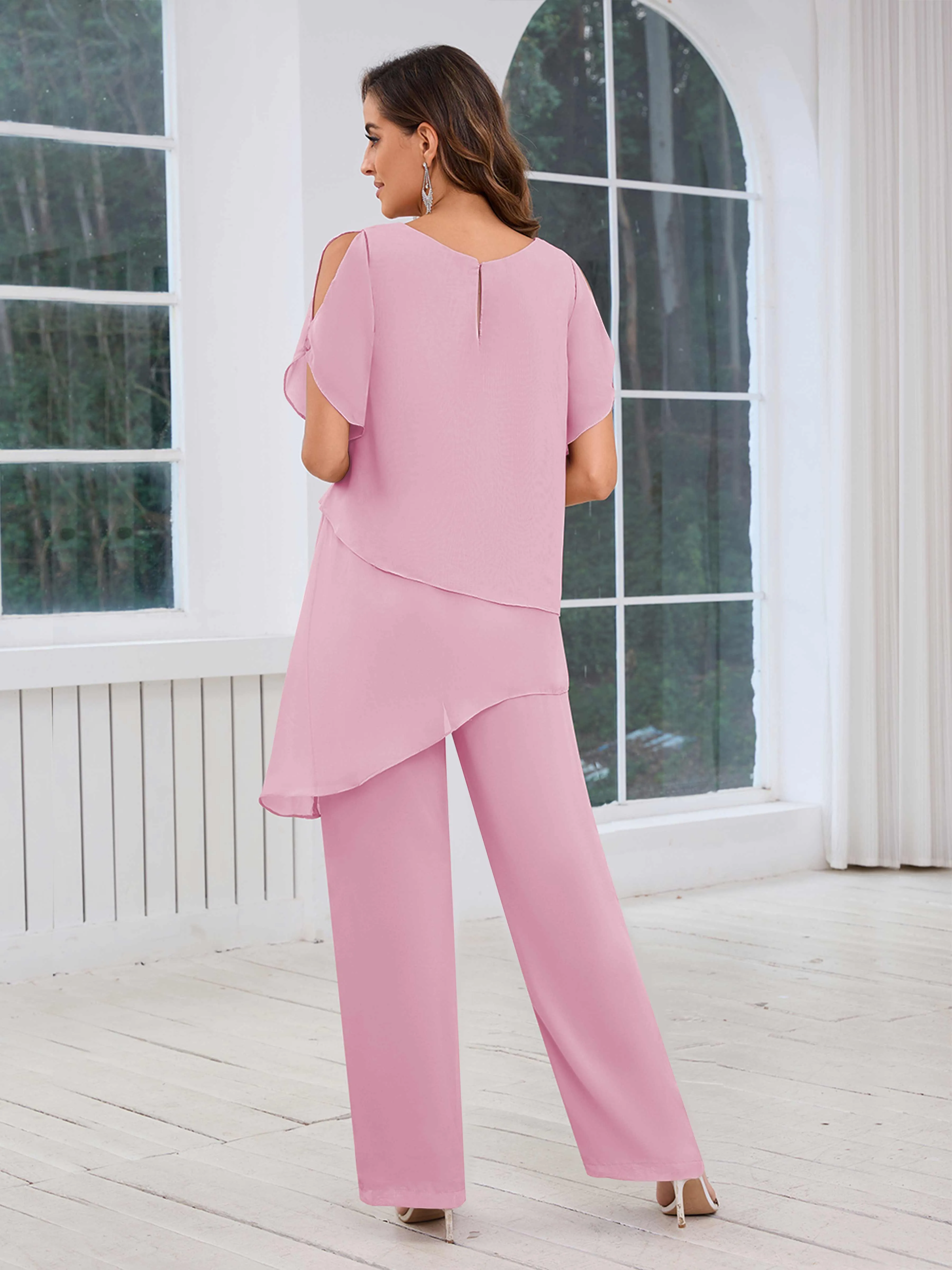 Alondra Chic Scoop Asymmetrical Chiffon Mother Of The Bride Jumpsuit/Pantsuit