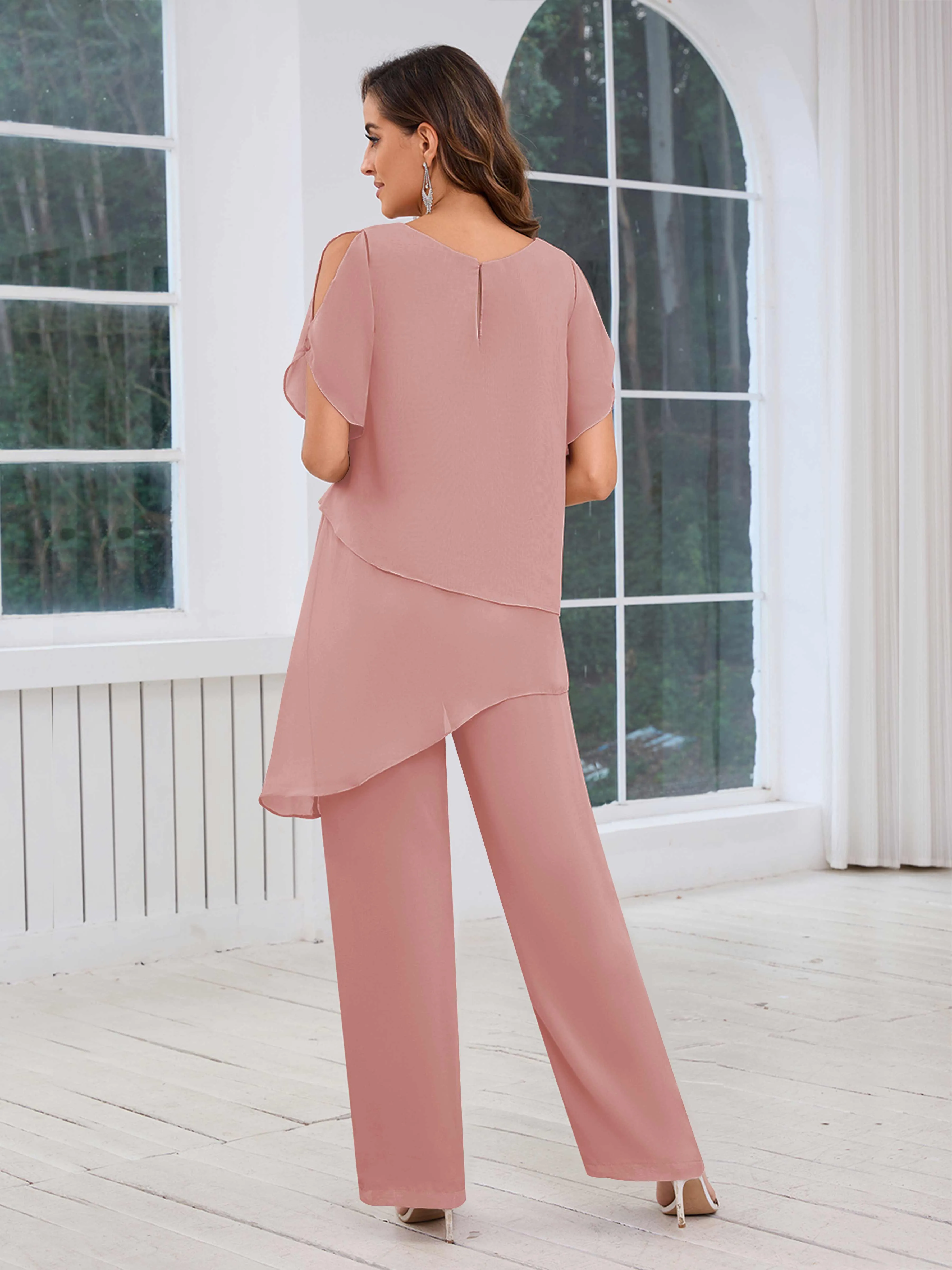 Alondra Chic Scoop Asymmetrical Chiffon Mother Of The Bride Jumpsuit/Pantsuit