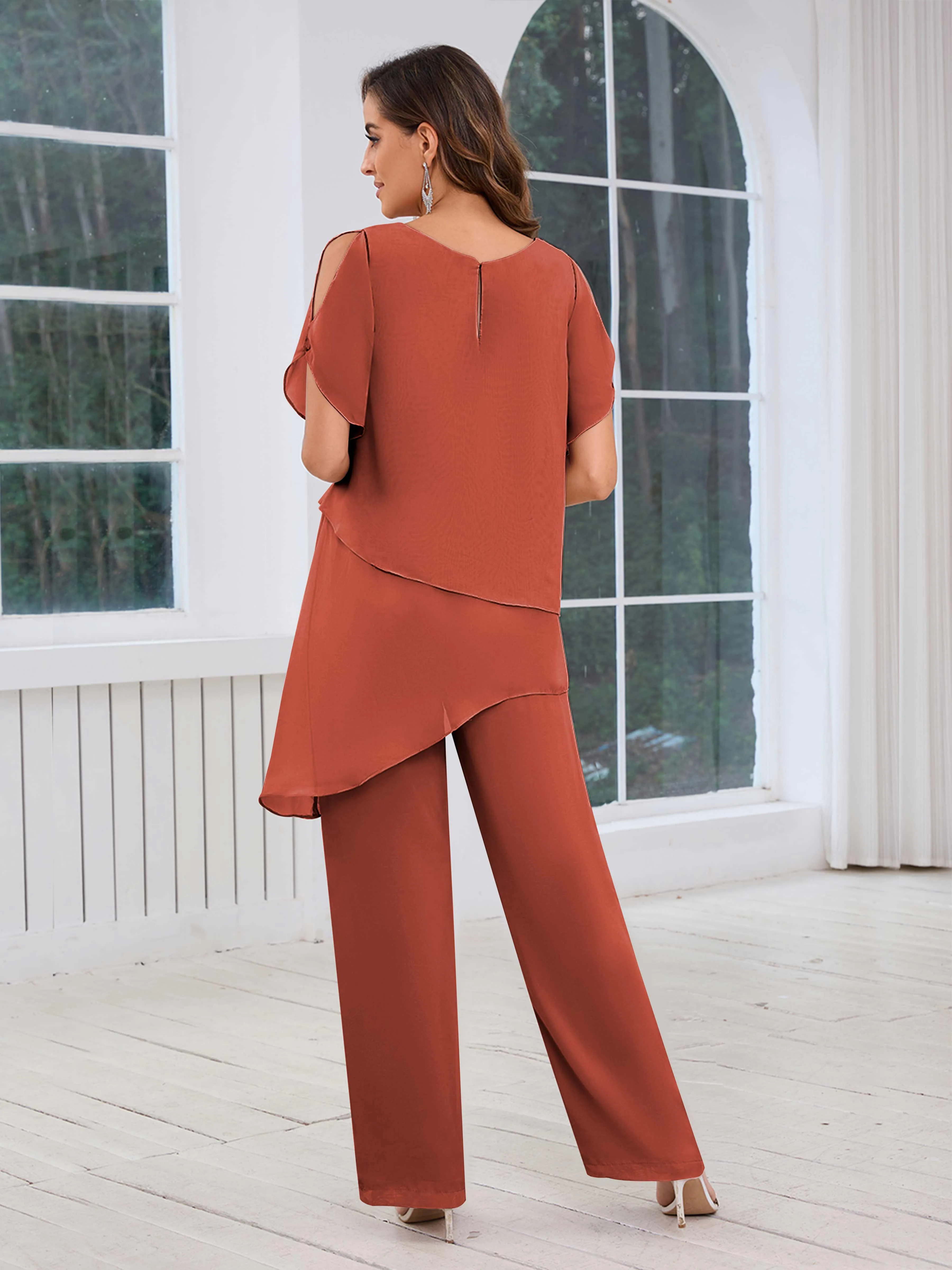 Alondra Chic Scoop Asymmetrical Chiffon Mother Of The Bride Jumpsuit/Pantsuit