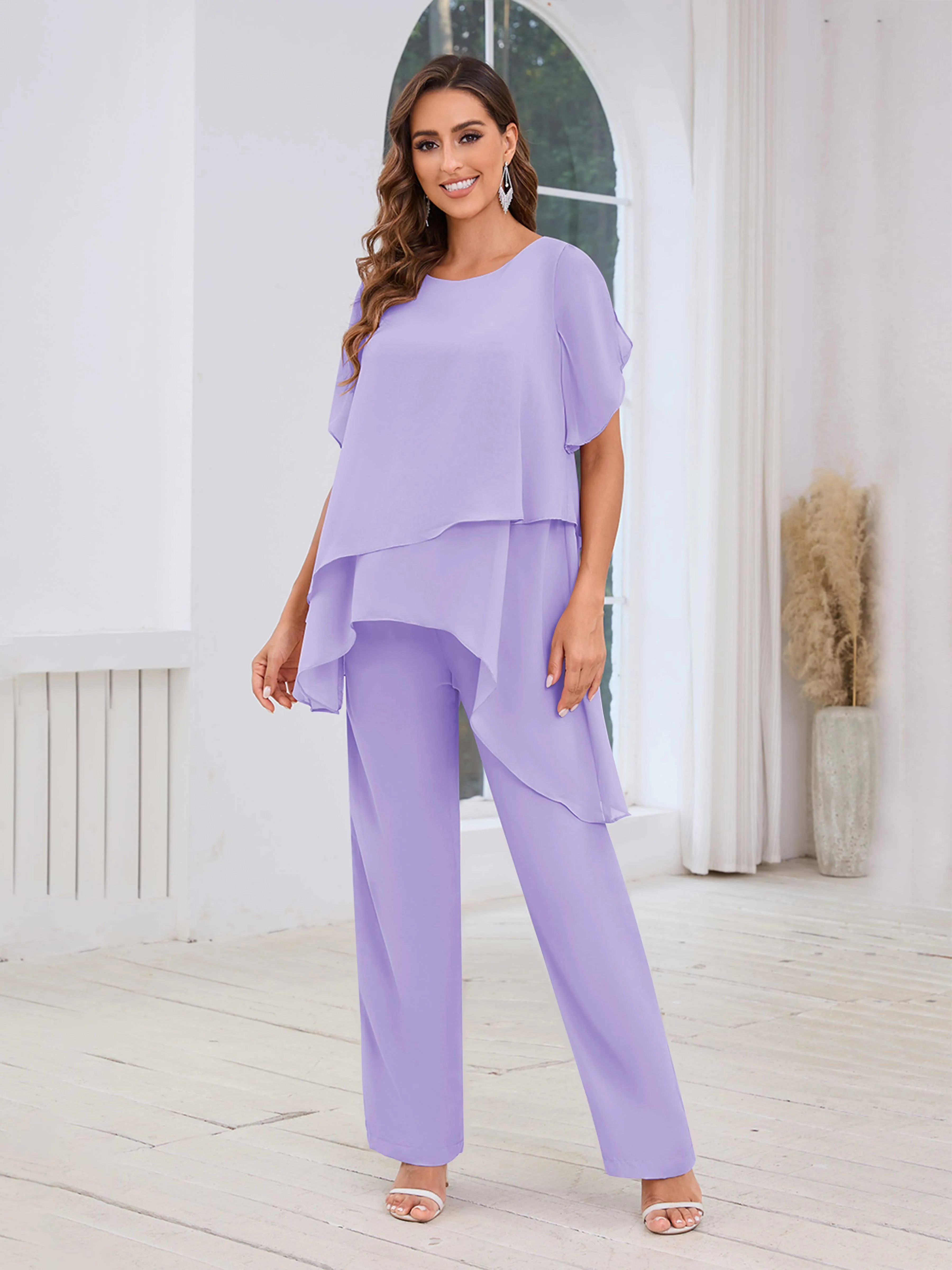 Alondra Chic Scoop Asymmetrical Chiffon Mother Of The Bride Jumpsuit/Pantsuit