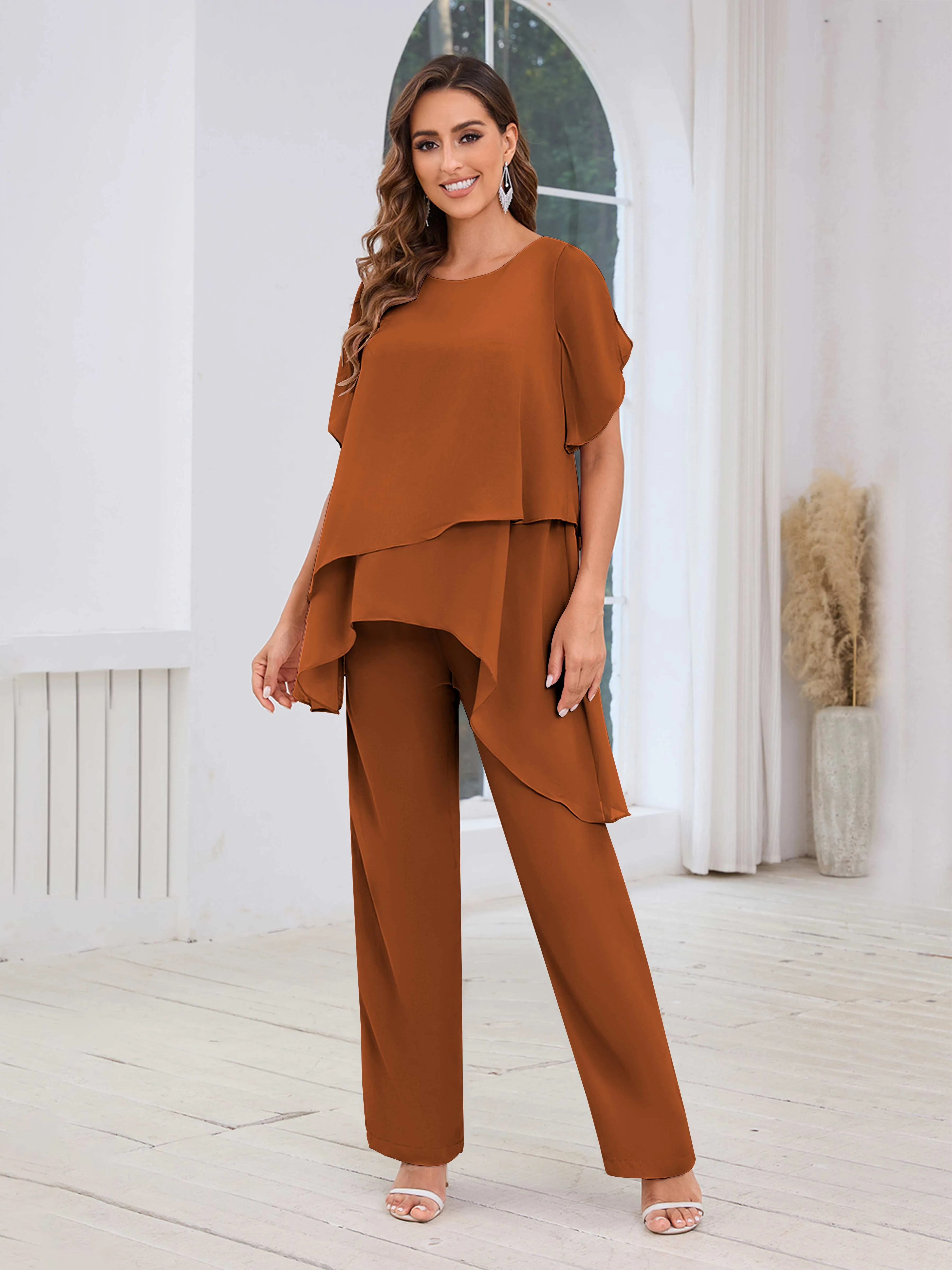 Alondra Chic Scoop Asymmetrical Chiffon Mother Of The Bride Jumpsuit/Pantsuit