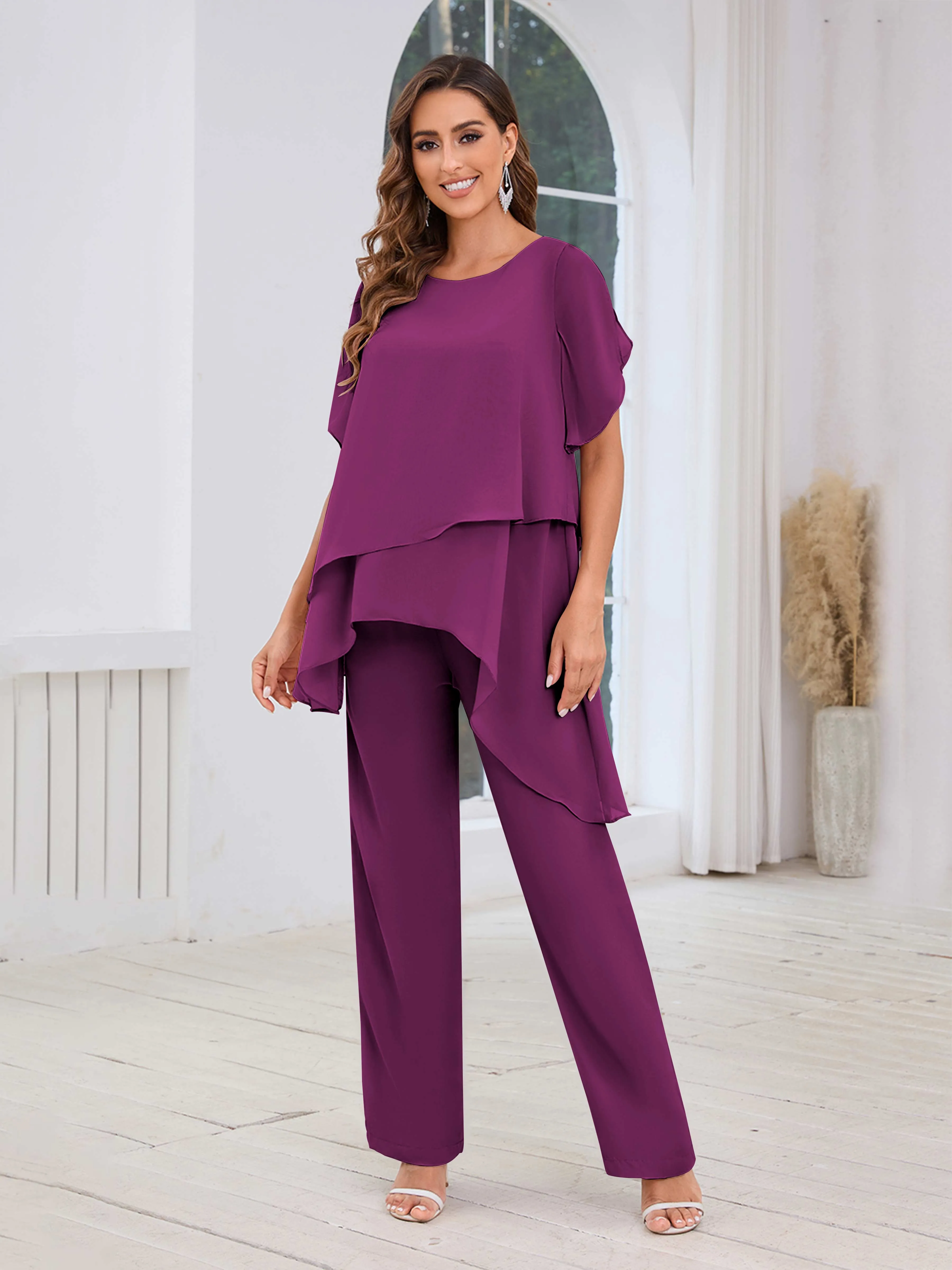 Alondra Chic Scoop Asymmetrical Chiffon Mother Of The Bride Jumpsuit/Pantsuit