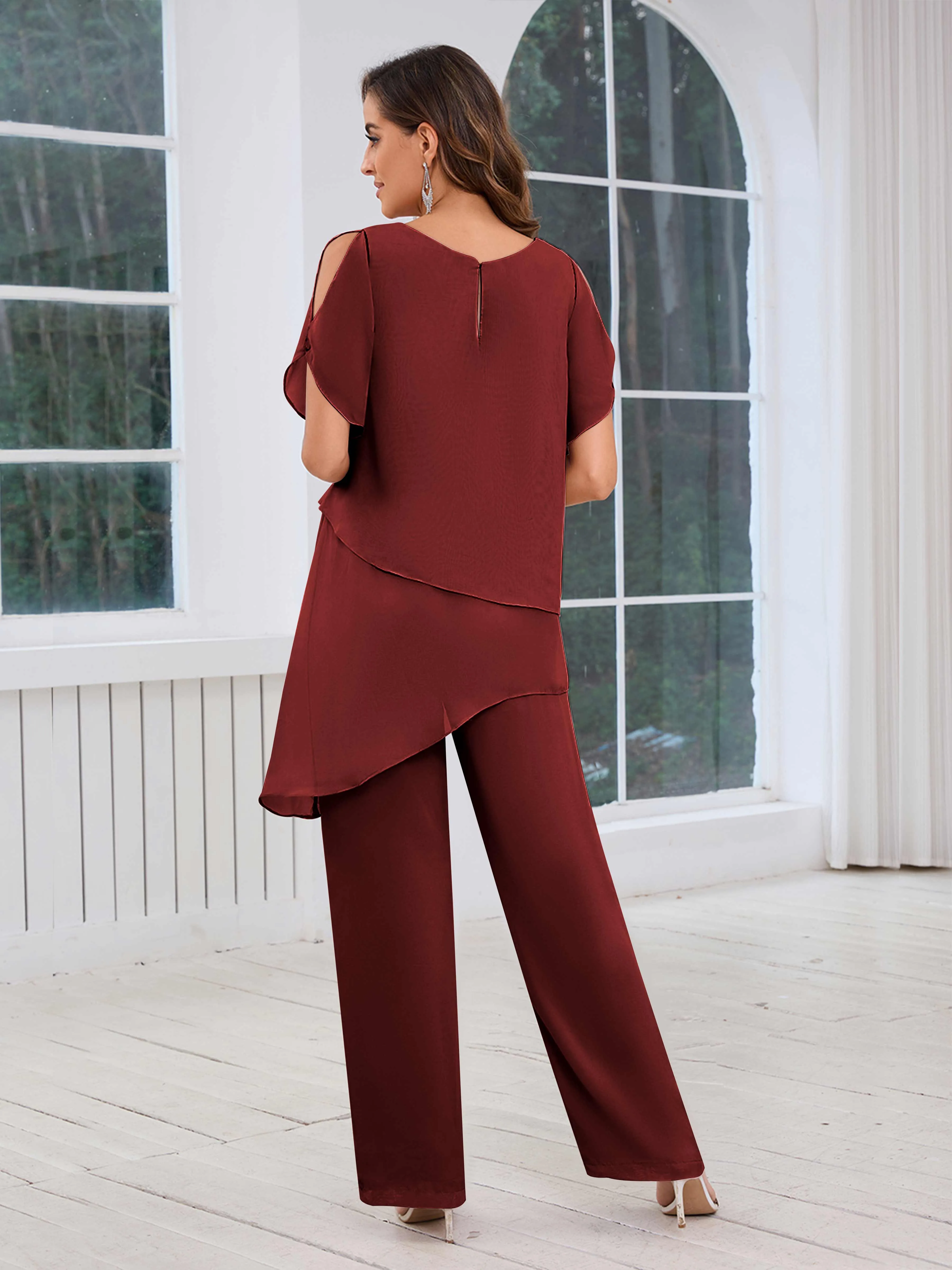 Alondra Chic Scoop Asymmetrical Chiffon Mother Of The Bride Jumpsuit/Pantsuit