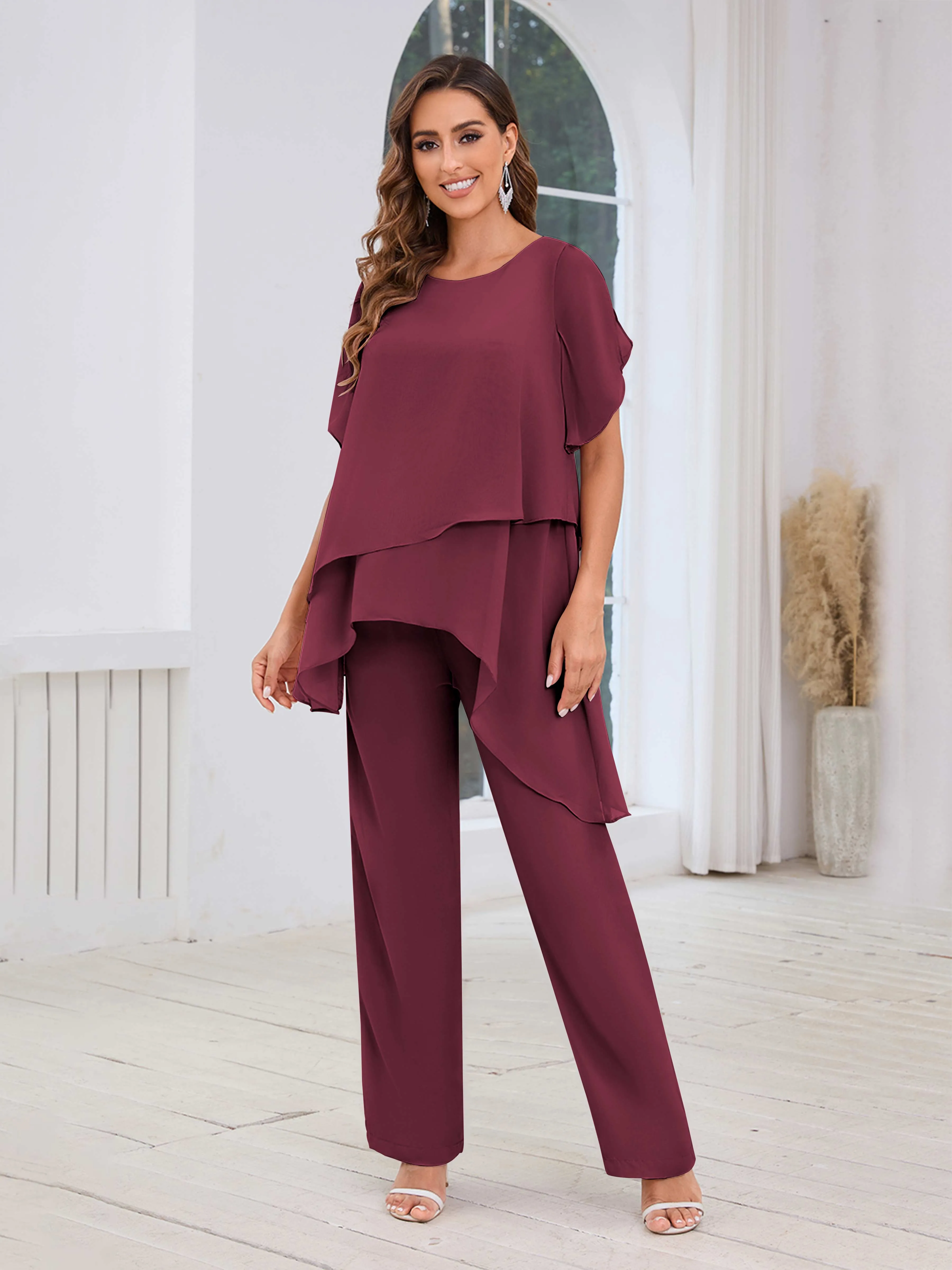 Alondra Chic Scoop Asymmetrical Chiffon Mother Of The Bride Jumpsuit/Pantsuit