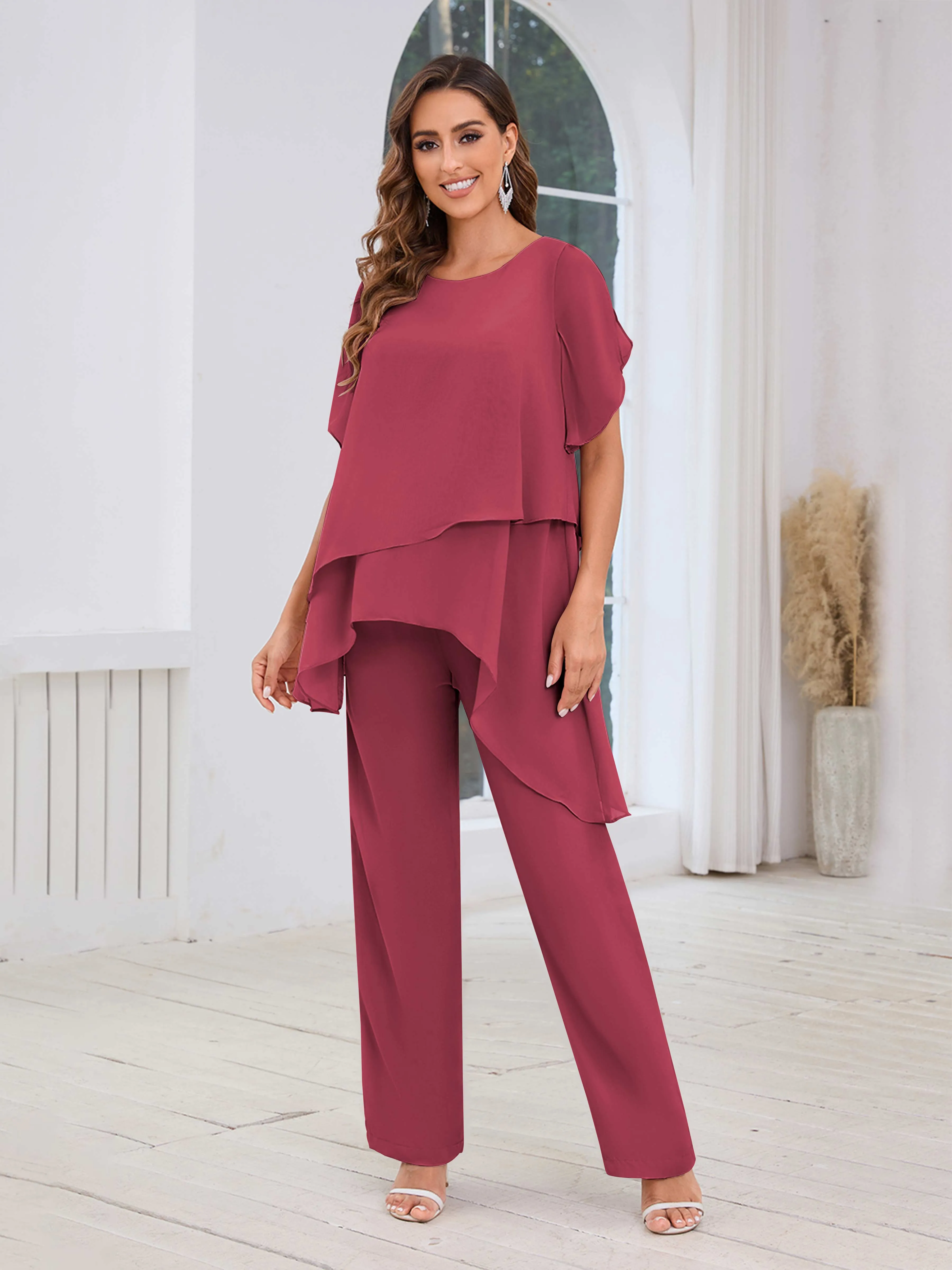 Alondra Chic Scoop Asymmetrical Chiffon Mother Of The Bride Jumpsuit/Pantsuit