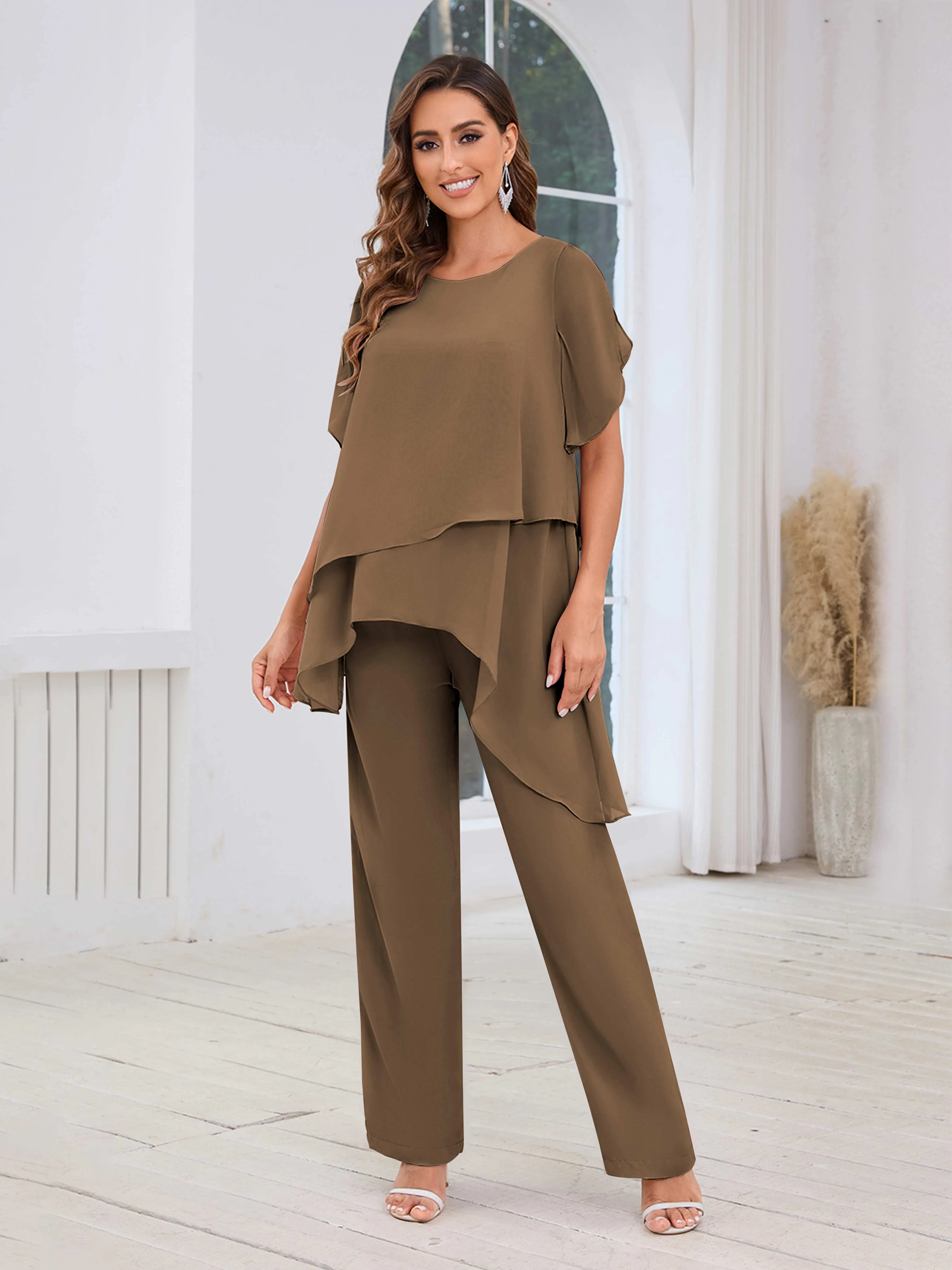 Alondra Chic Scoop Asymmetrical Chiffon Mother Of The Bride Jumpsuit/Pantsuit
