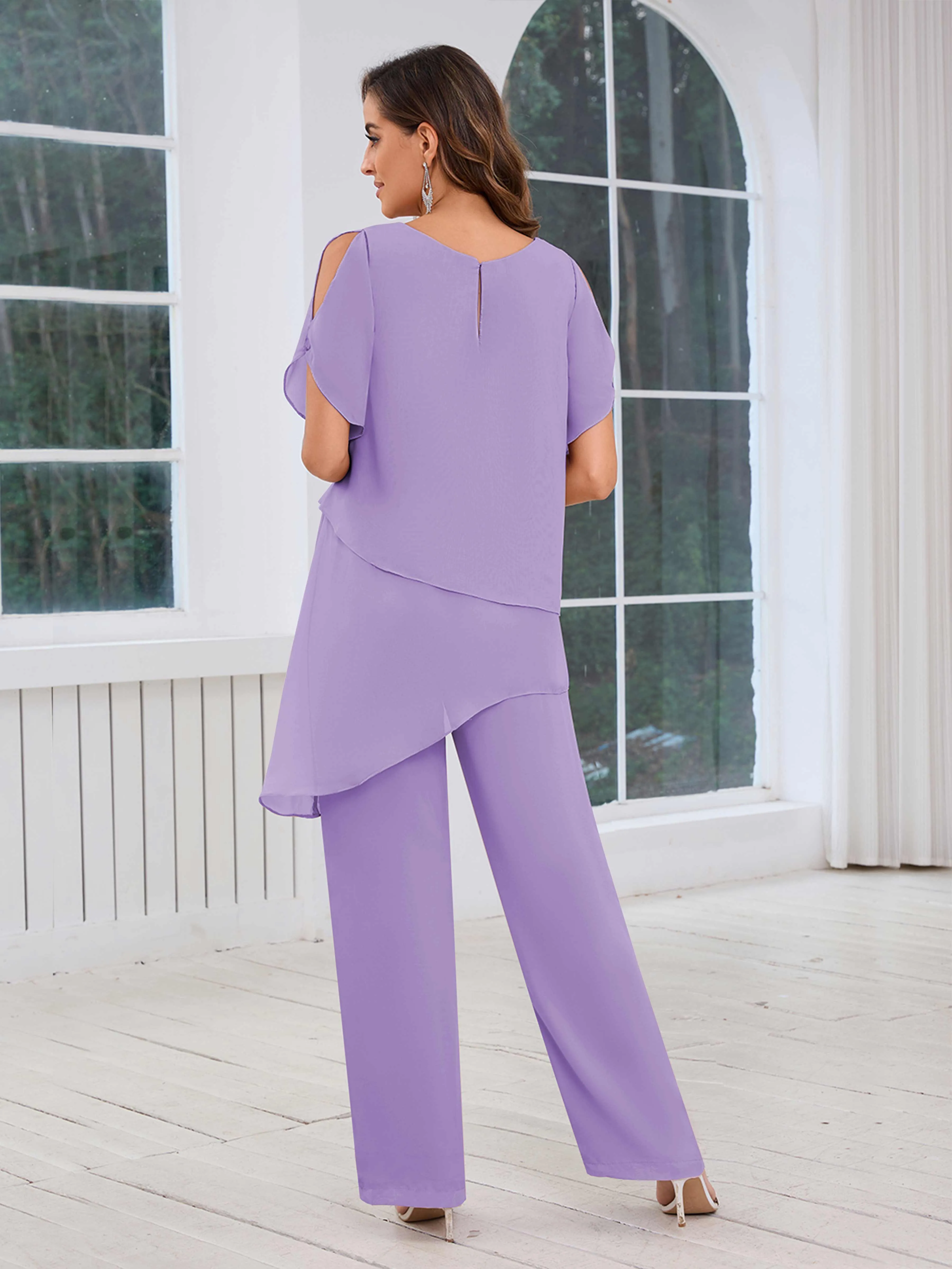 Alondra Chic Scoop Asymmetrical Chiffon Mother Of The Bride Jumpsuit/Pantsuit