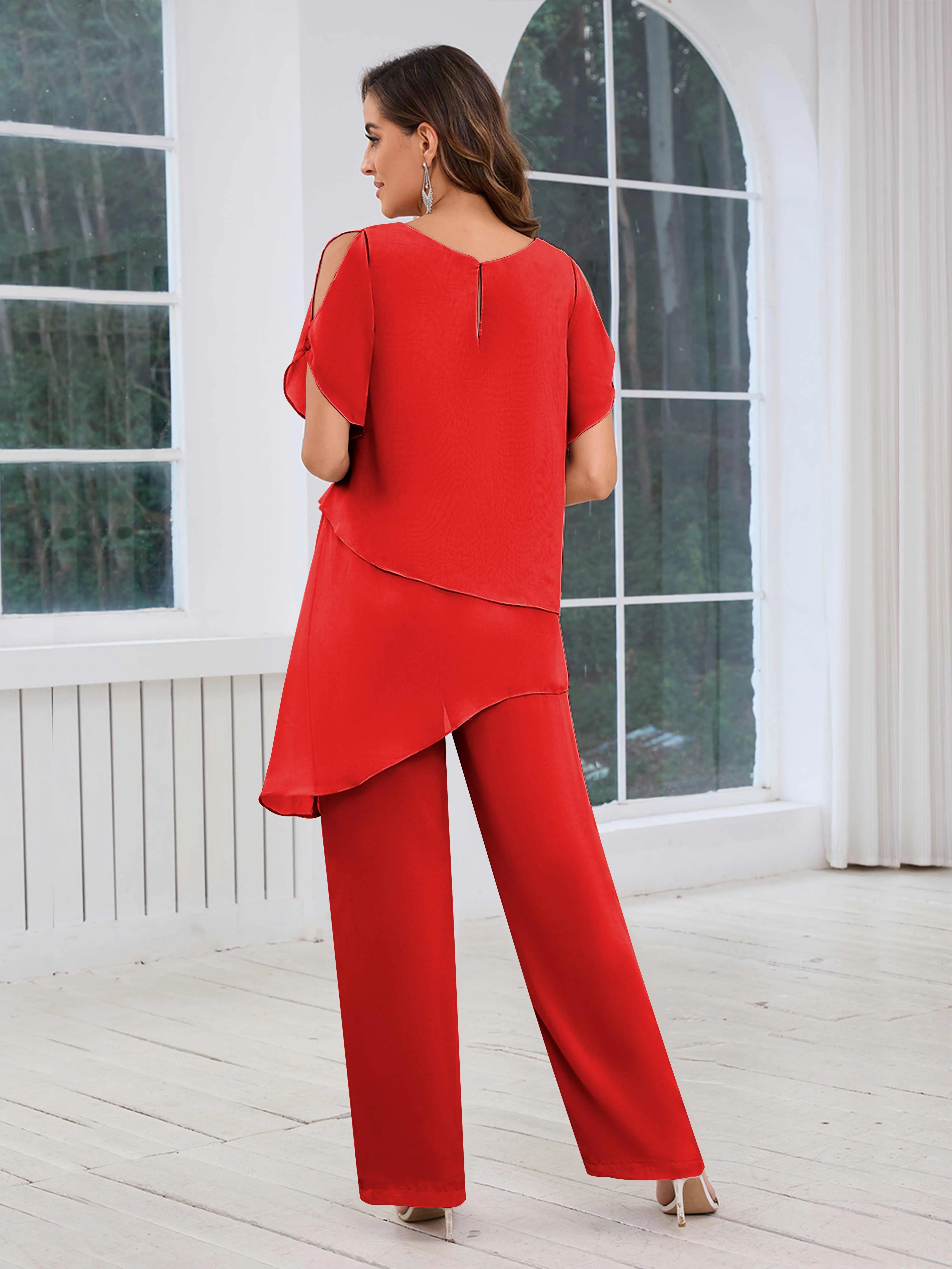 Alondra Chic Scoop Asymmetrical Chiffon Mother Of The Bride Jumpsuit/Pantsuit