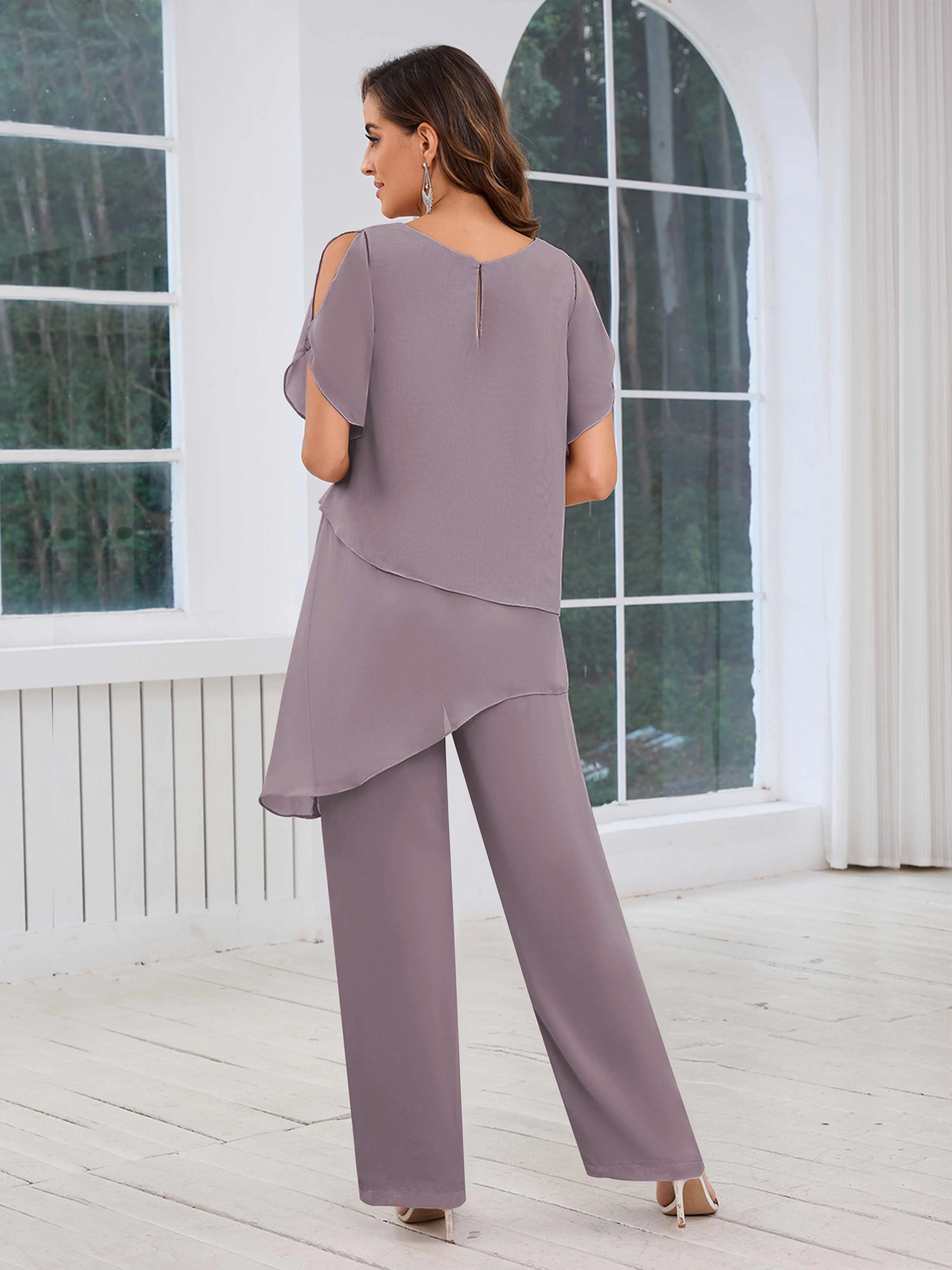 Alondra Chic Scoop Asymmetrical Chiffon Mother Of The Bride Jumpsuit/Pantsuit