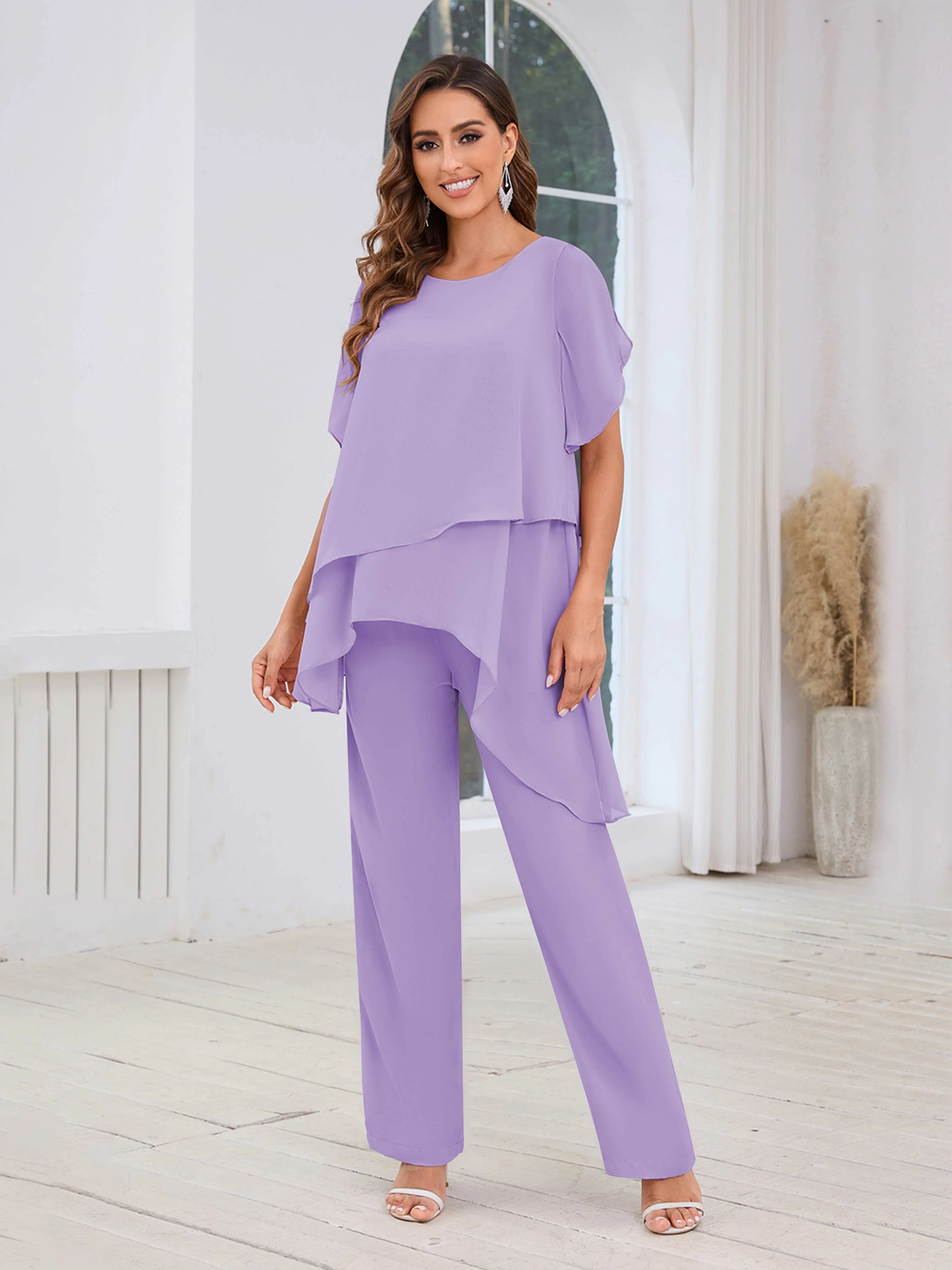 Alondra Chic Scoop Asymmetrical Chiffon Mother Of The Bride Jumpsuit/Pantsuit