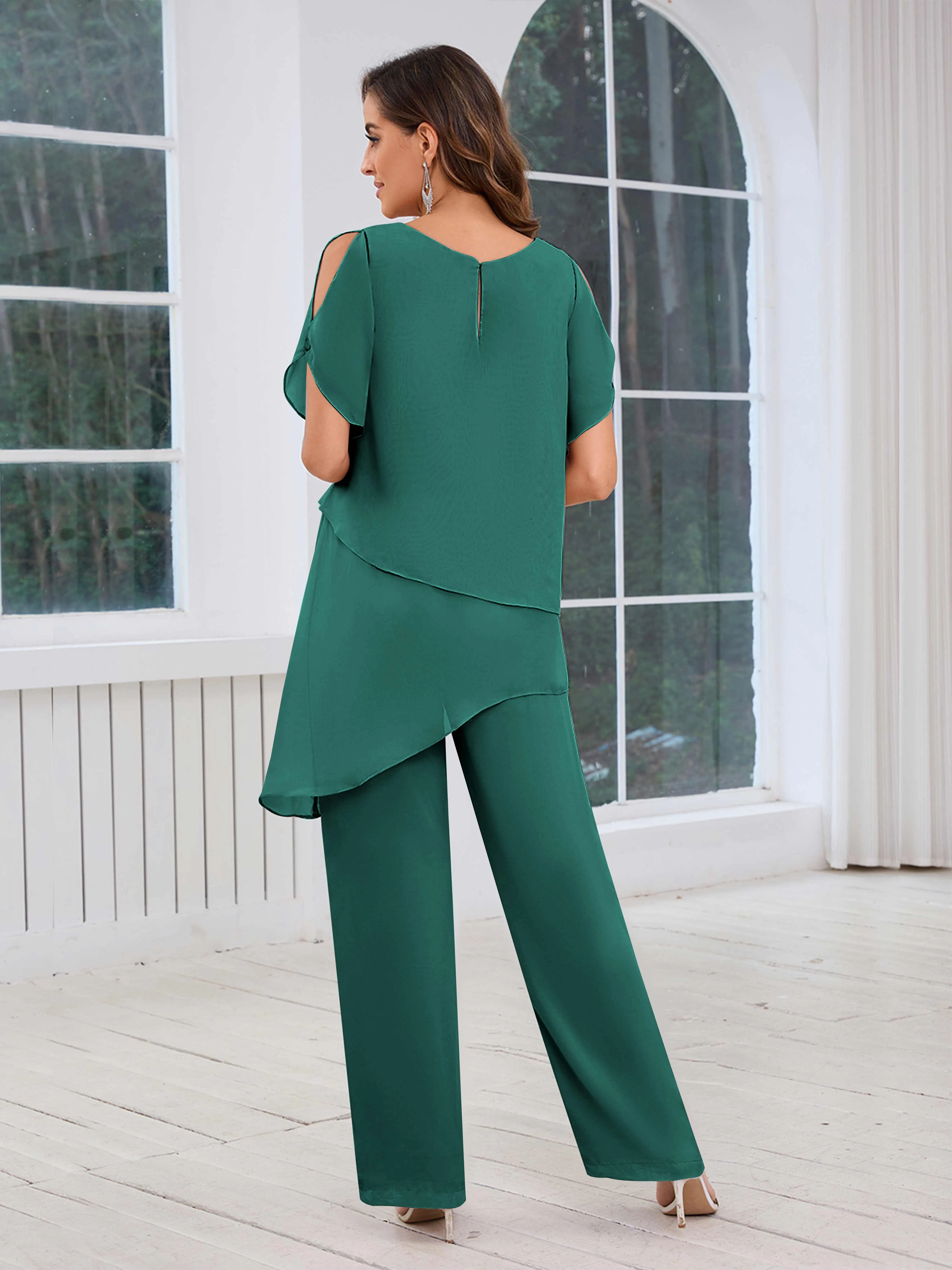 Alondra Chic Scoop Asymmetrical Chiffon Mother Of The Bride Jumpsuit/Pantsuit