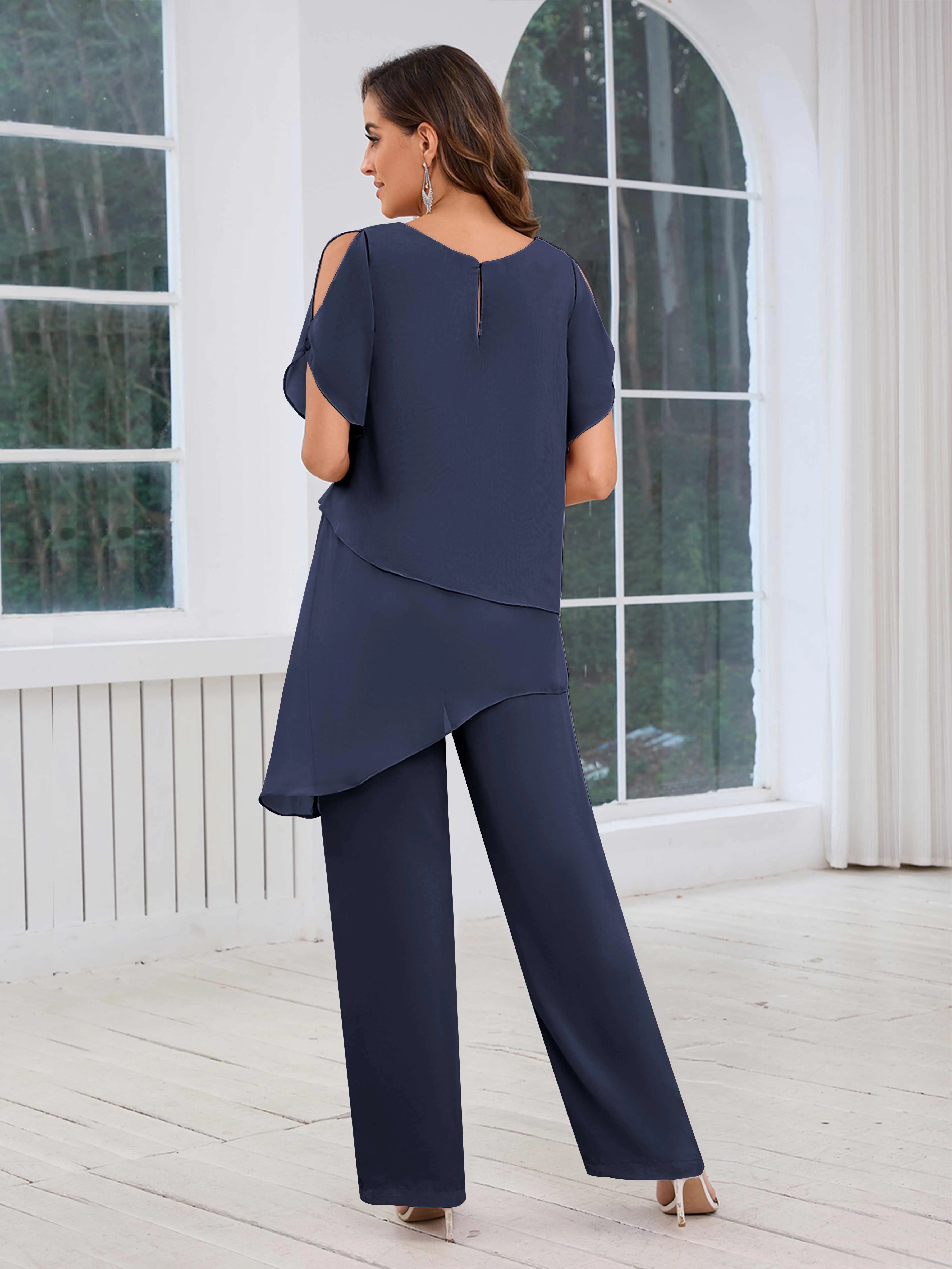Alondra Chic Scoop Asymmetrical Chiffon Mother Of The Bride Jumpsuit/Pantsuit