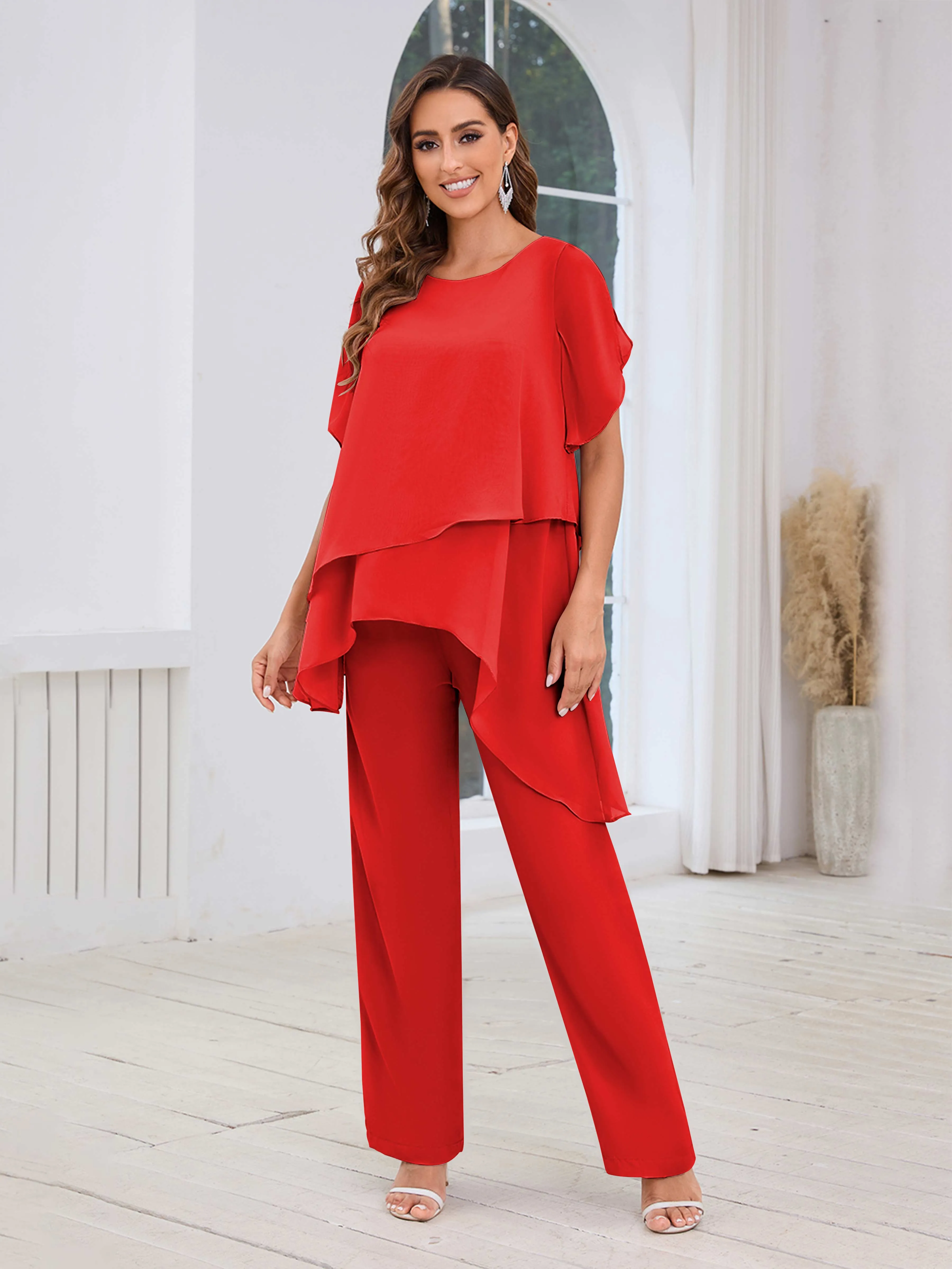 Alondra Chic Scoop Asymmetrical Chiffon Mother Of The Bride Jumpsuit/Pantsuit