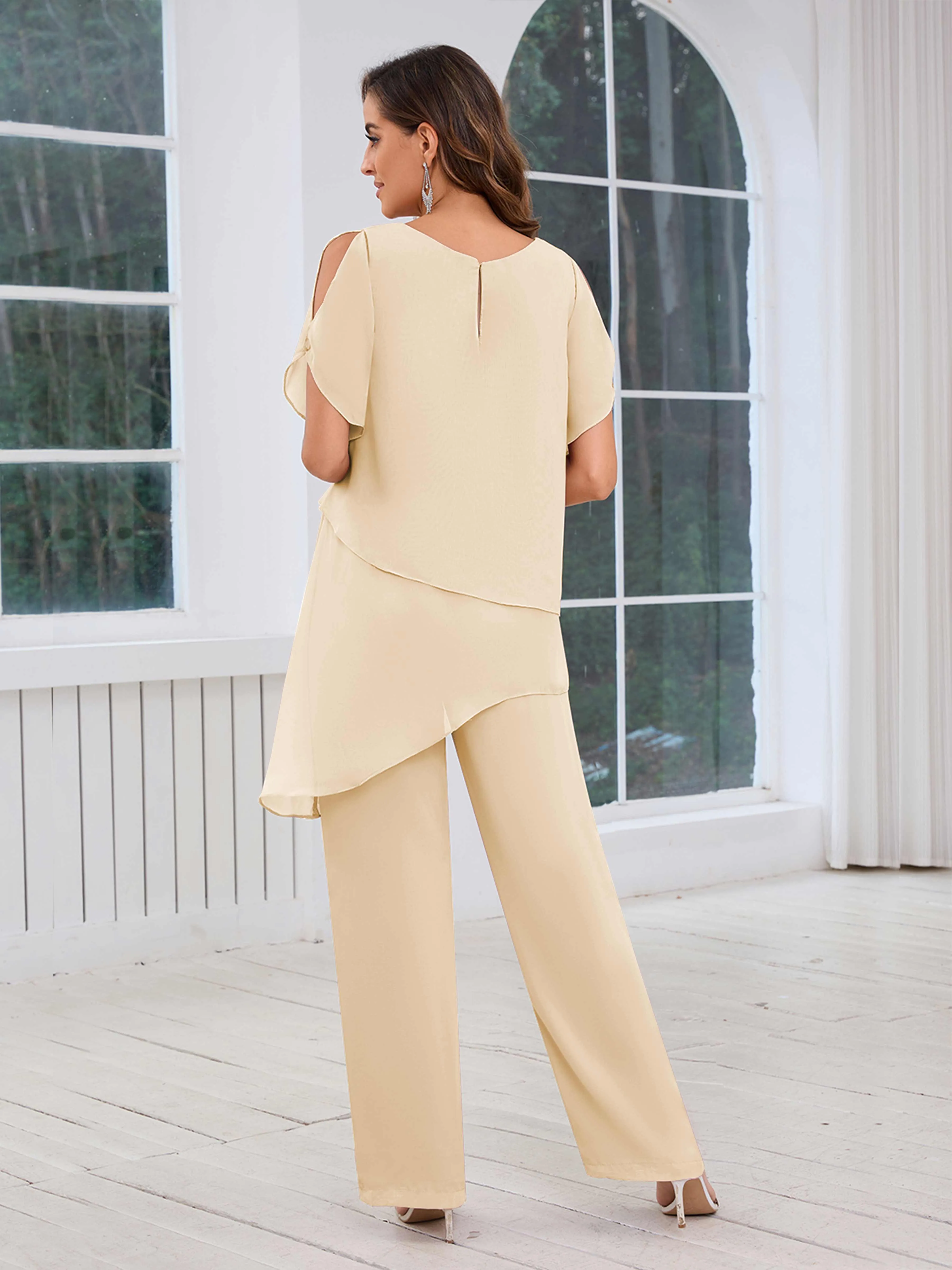 Alondra Chic Scoop Asymmetrical Chiffon Mother Of The Bride Jumpsuit/Pantsuit