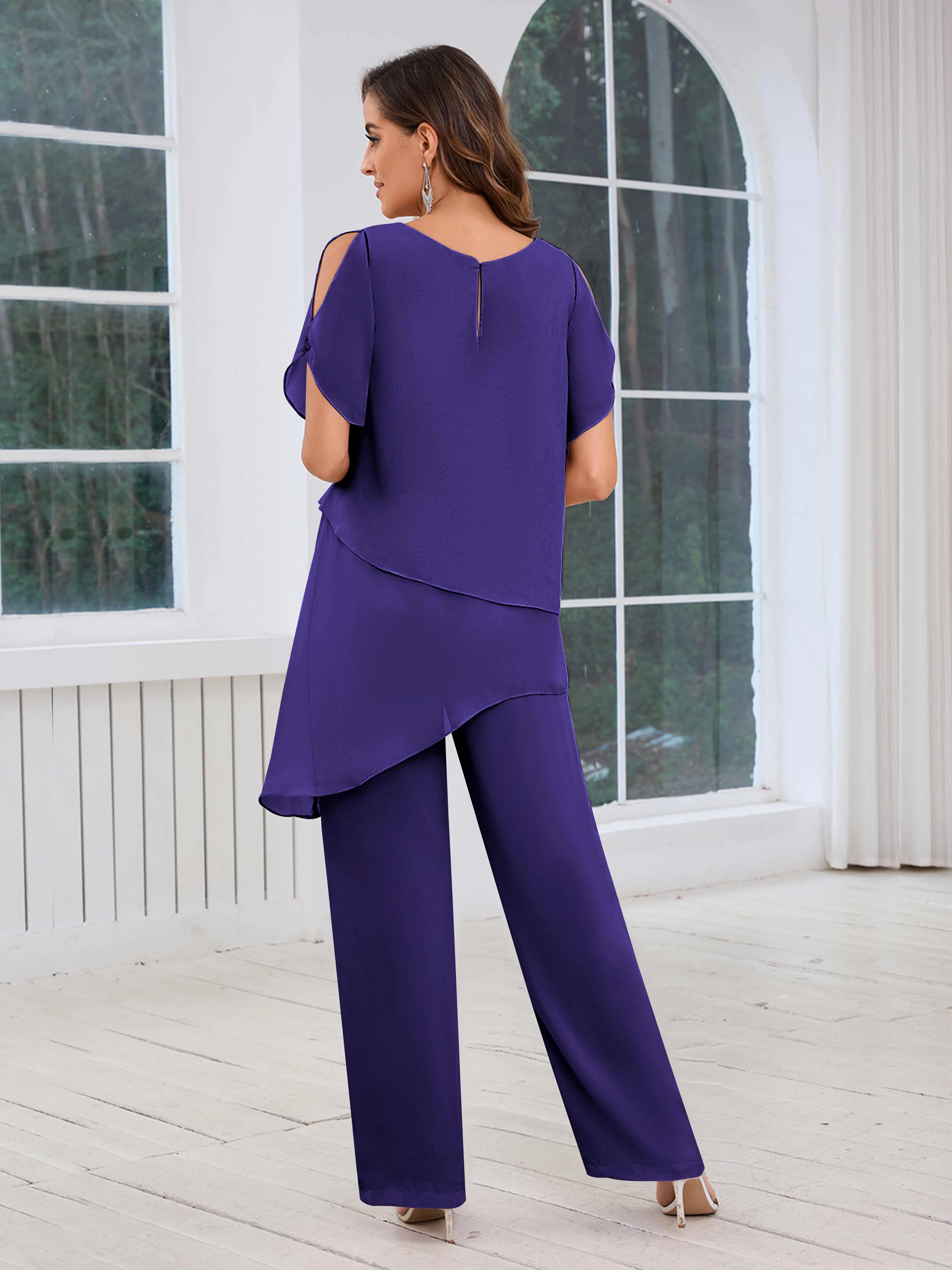 Alondra Chic Scoop Asymmetrical Chiffon Mother Of The Bride Jumpsuit/Pantsuit