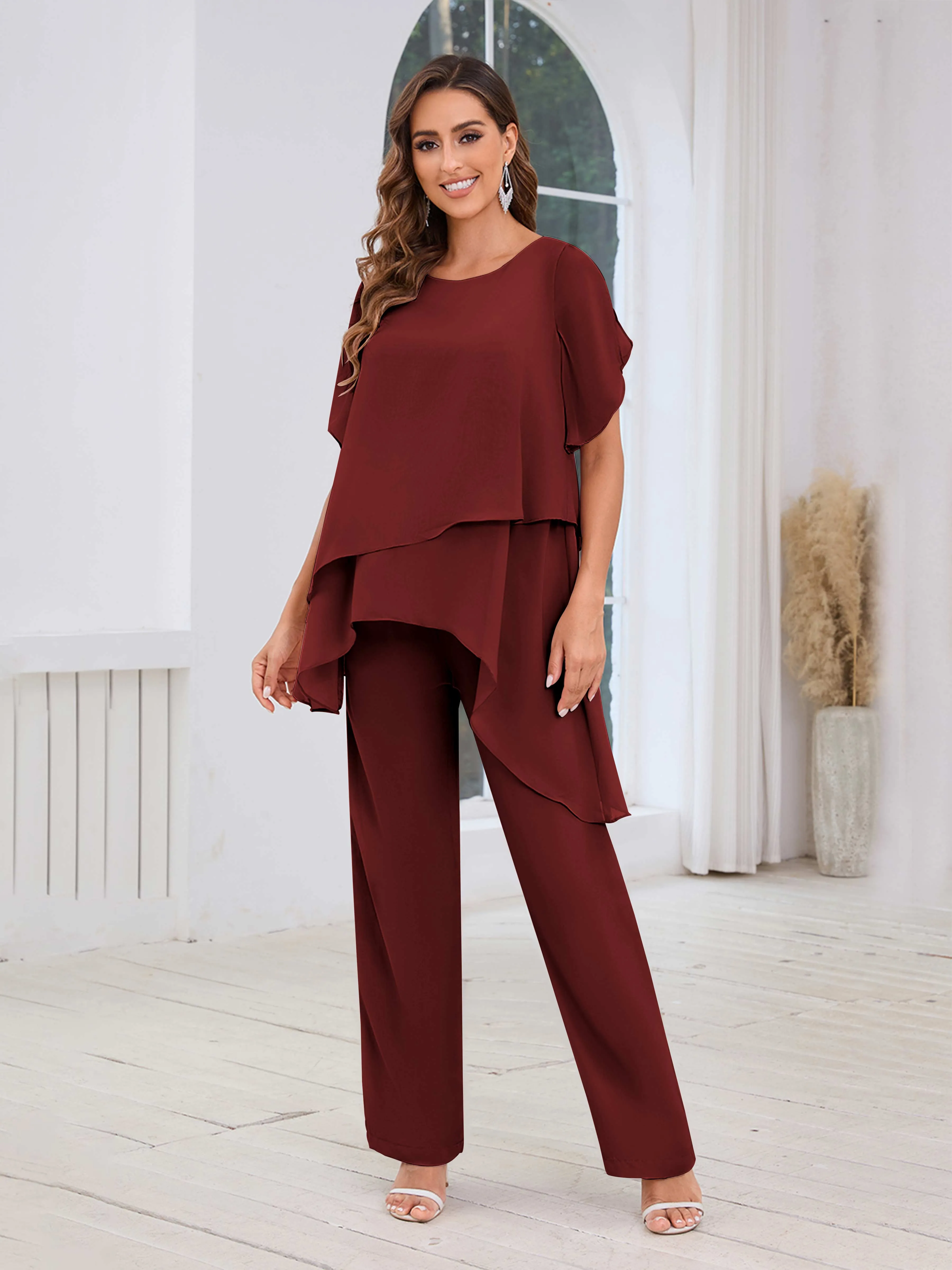 Alondra Chic Scoop Asymmetrical Chiffon Mother Of The Bride Jumpsuit/Pantsuit