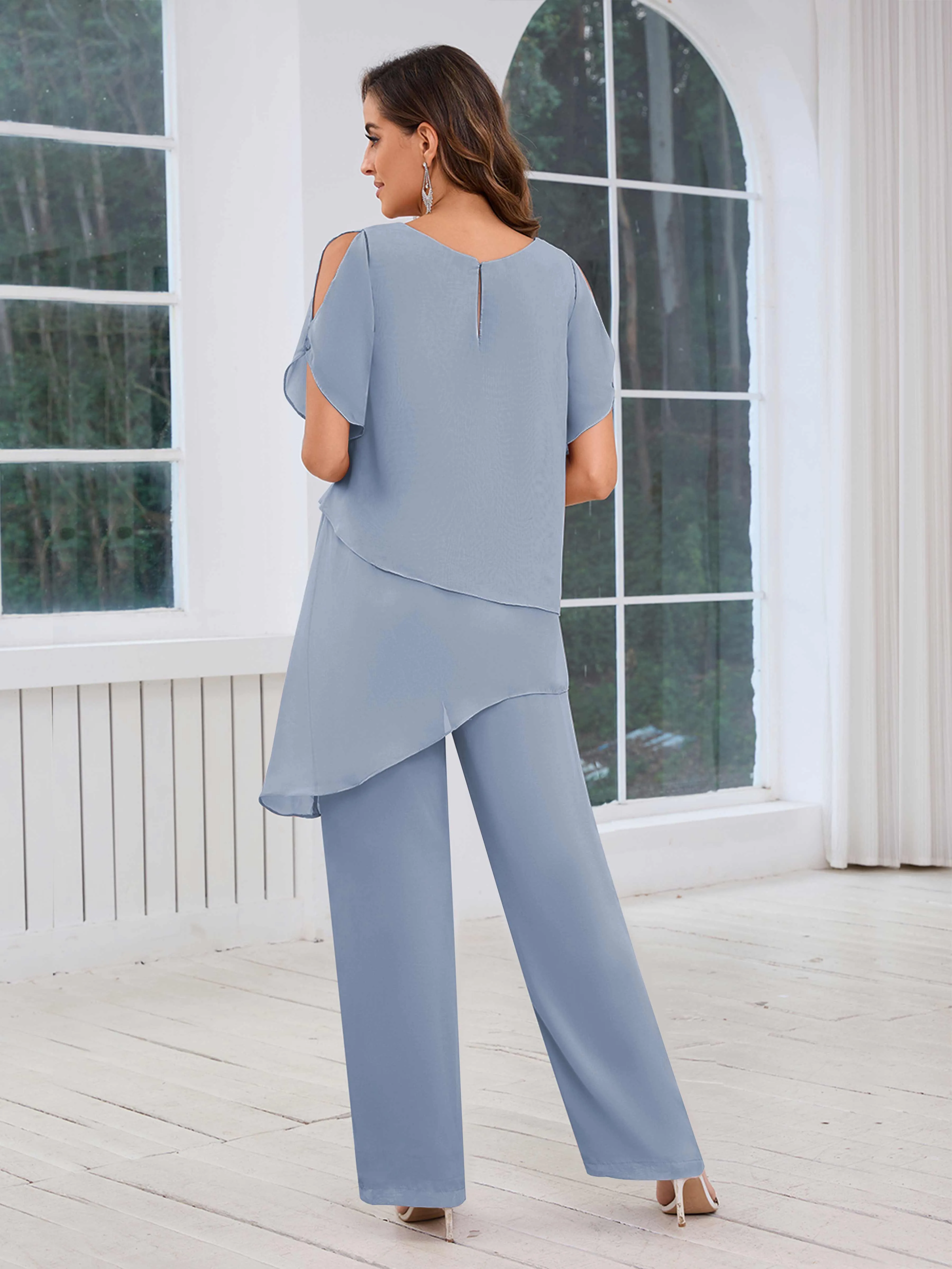 Alondra Chic Scoop Asymmetrical Chiffon Mother Of The Bride Jumpsuit/Pantsuit