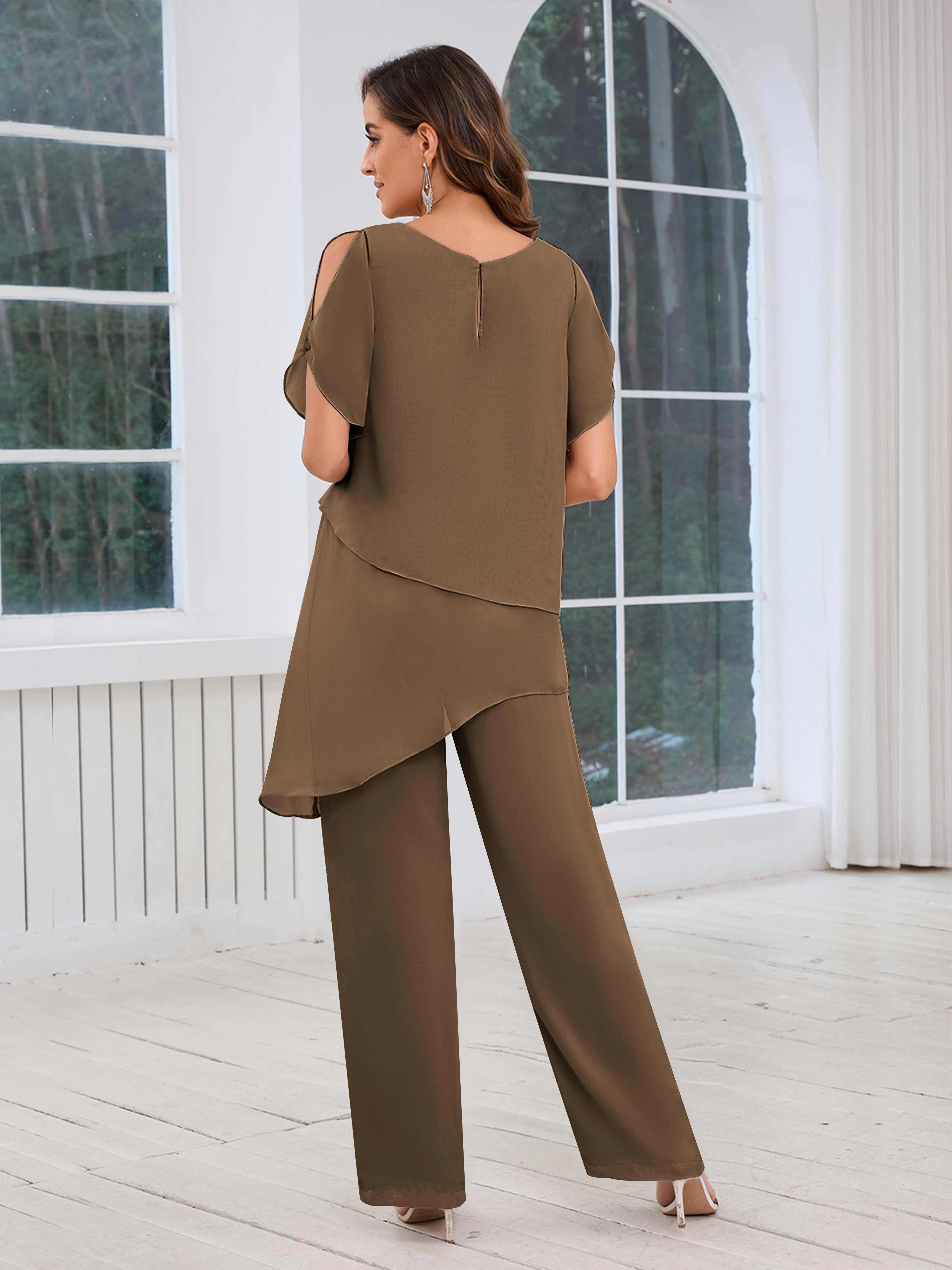 Alondra Chic Scoop Asymmetrical Chiffon Mother Of The Bride Jumpsuit/Pantsuit
